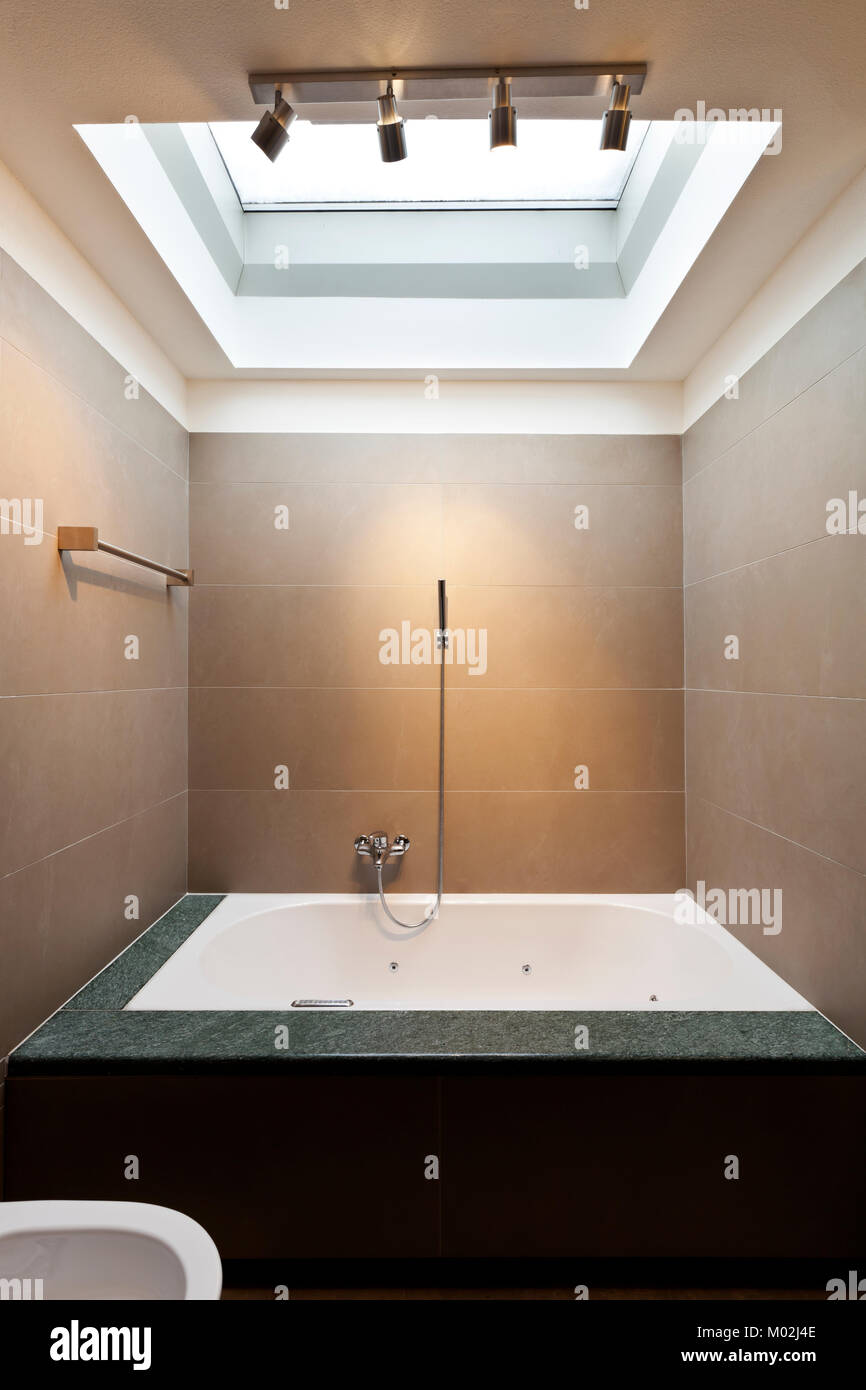 beautiful apartment, interior, bathroom clad in stone Stock Photo Alamy