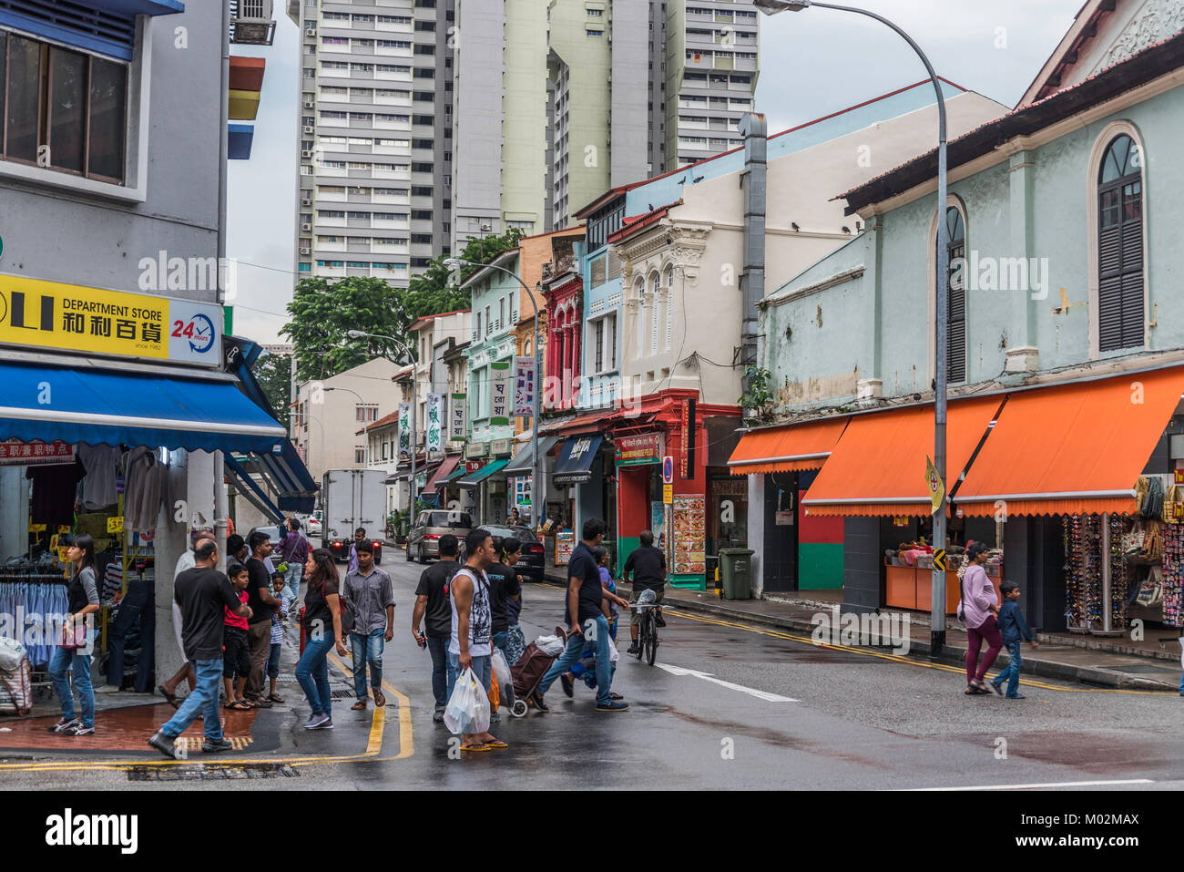 people in the streets of Little India, Singapore Stock Photo