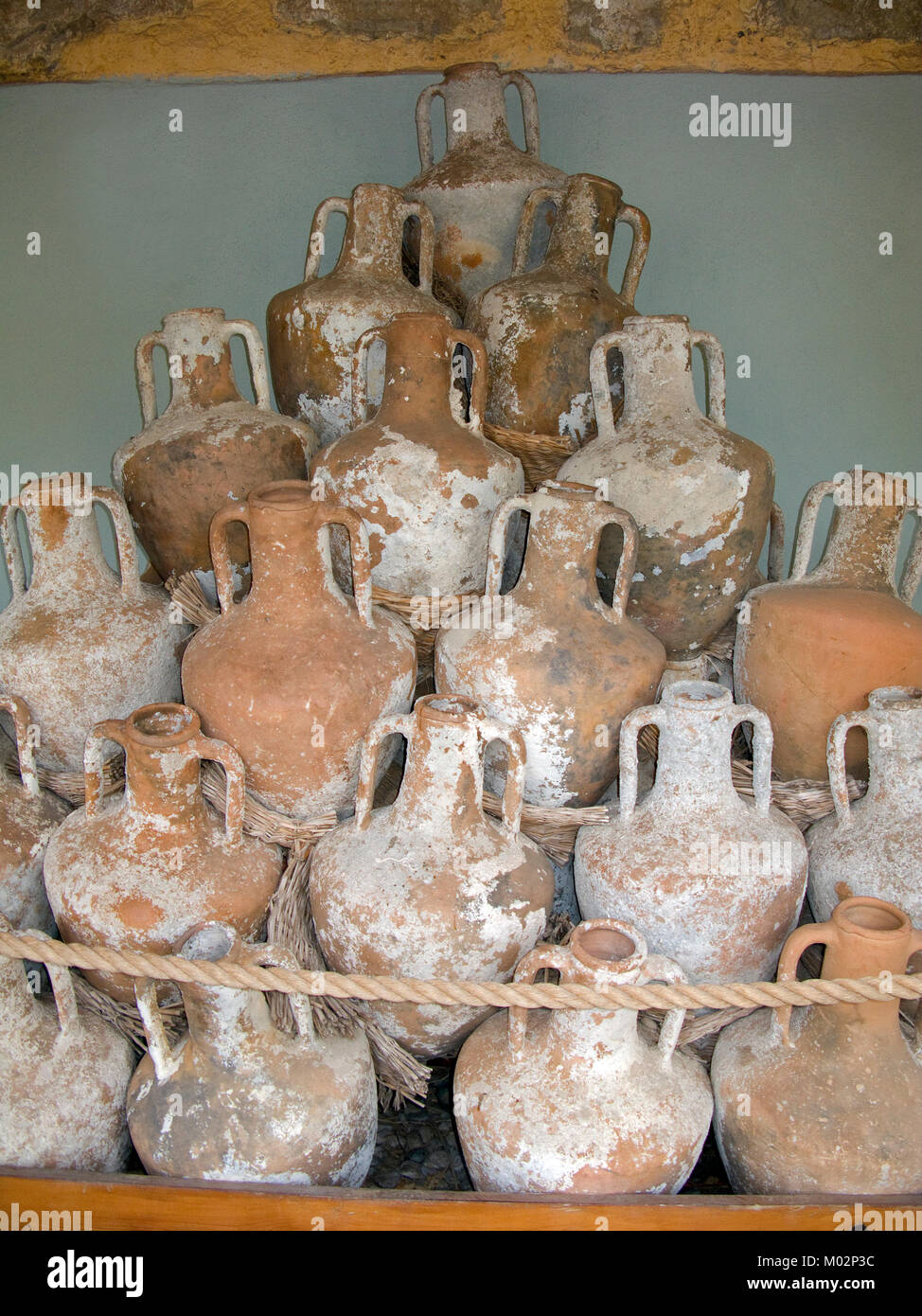 Amphoras, underwater findings at Aegean coast, underwater archaeology museum at Bodrum, Turkey, Mediteranean sea, Europe Stock Photo