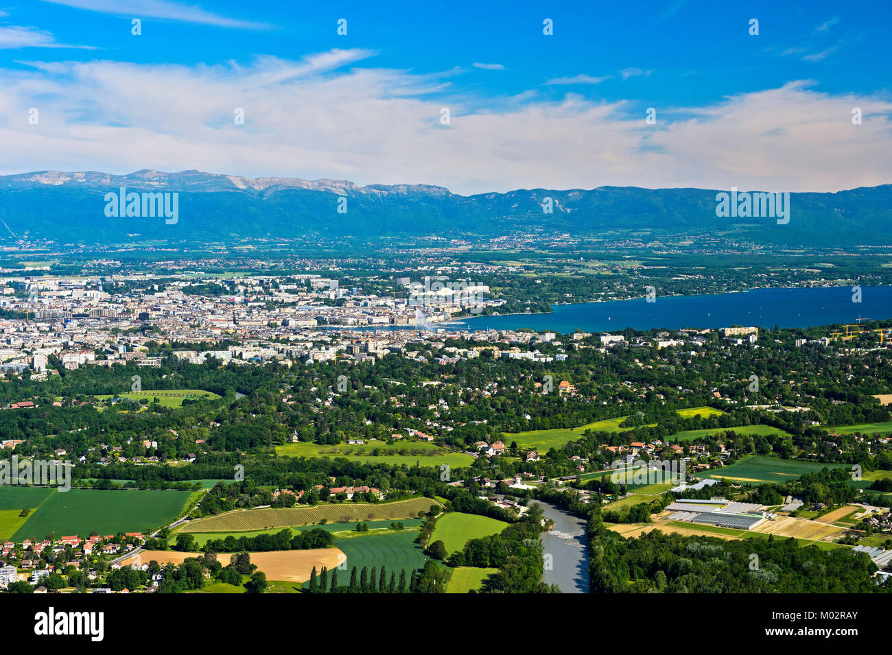 Switzerland, Geneva panoramic view from the Saleve mountain, Geneva