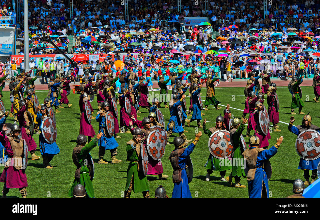 Mongolia, Ulan Bator (or Ulaanbaatar): group of Mongolian warriors in ...