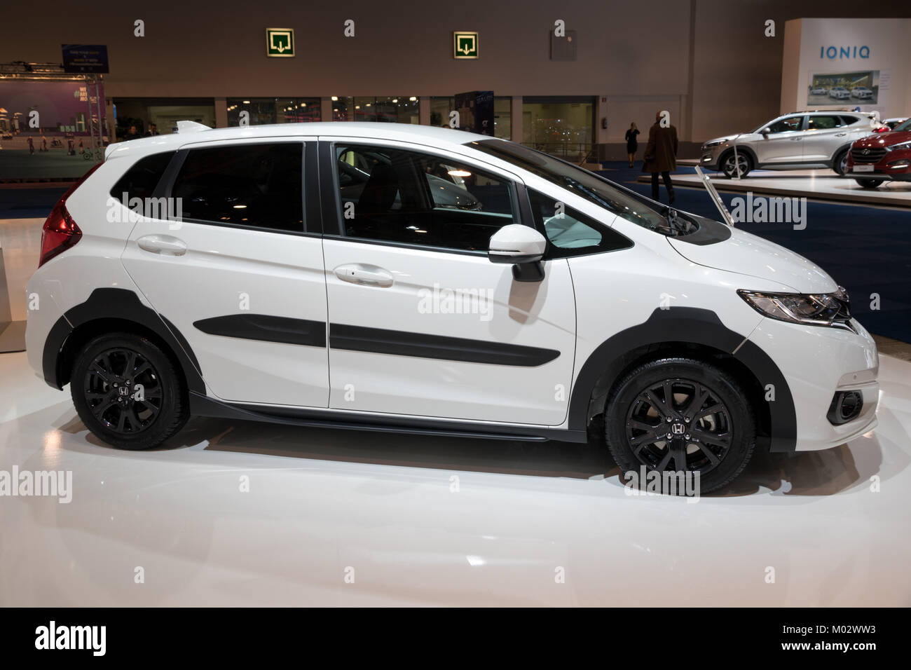 BRUSSELS - JAN 10, 2018: Honda Jazz car showcased at the Brussels Motor Show. Stock Photo
