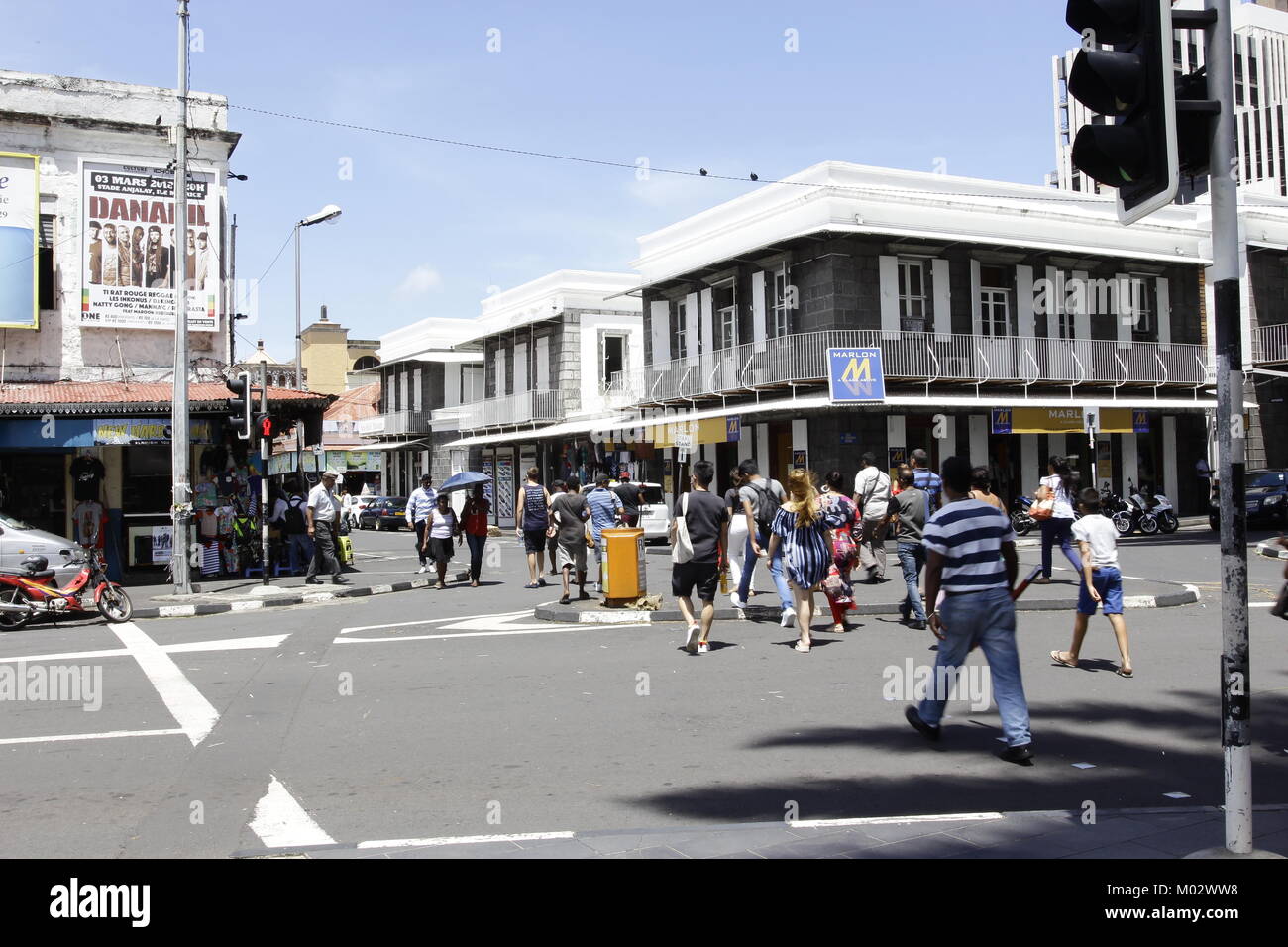 The city's most imposing boulevard, Place d'Armes' is lined with royal palms and leads up to Government House, a beautiful French-colonial structure d Stock Photo