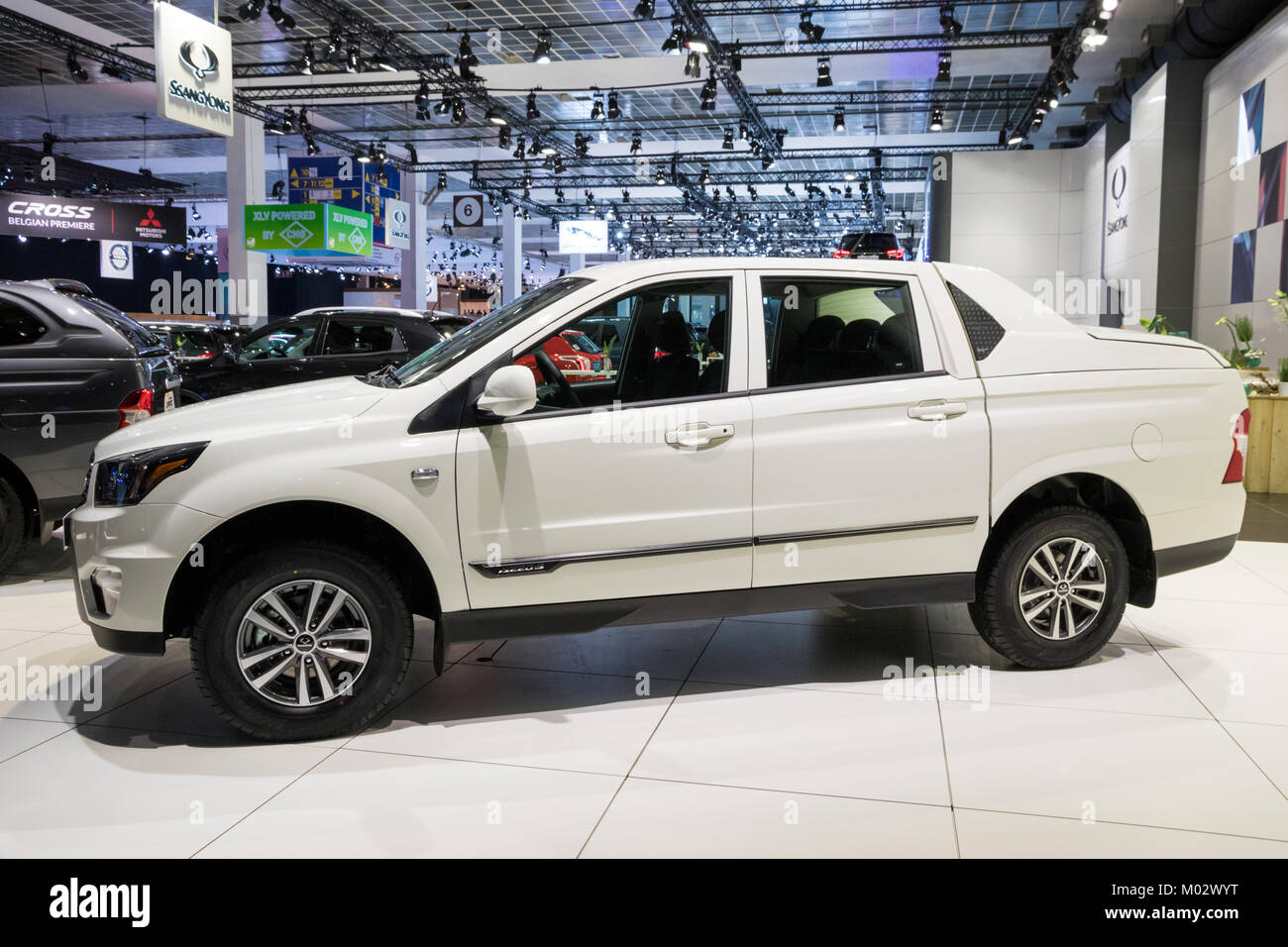 BRUSSELS - JAN 10, 2018: New 2018 Ssangyong Actyon Sports pick-up truck showcased at the Brussels Motor Show. Stock Photo