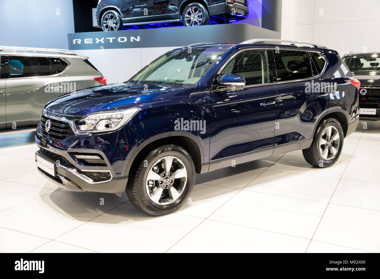 BRUSSELS - JAN 10, 2018: New 2018 SsangYong Rexton mid-size SUV car showcased at the Brussels Motor Show. Stock Photo
