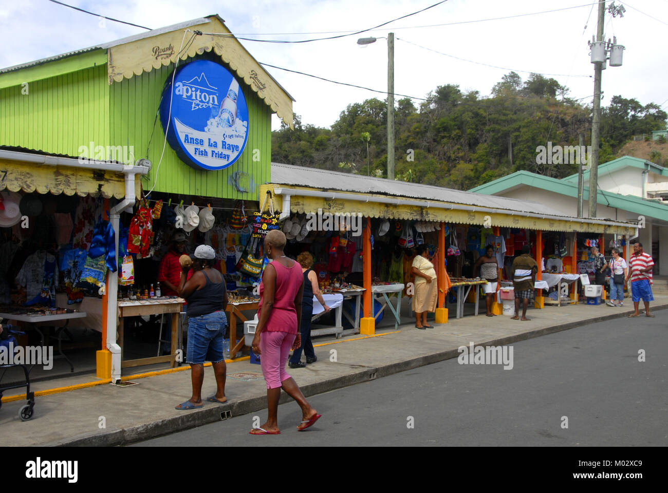 Tourists shopping in street market, St Lucia, Caribbean Stock Photo