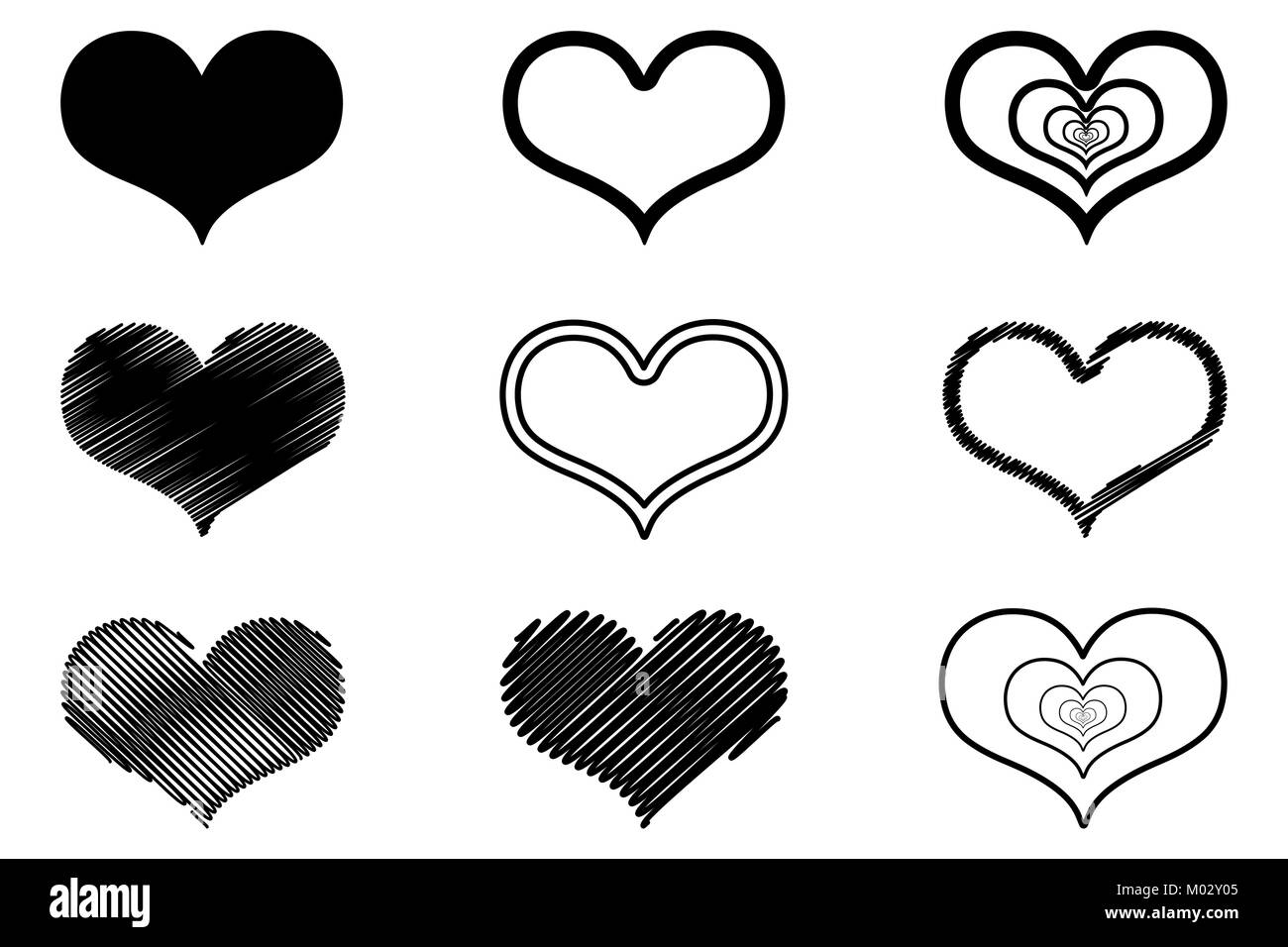Vector black hearts icon set, Hand drawn Stock Vector Image & Art - Alamy