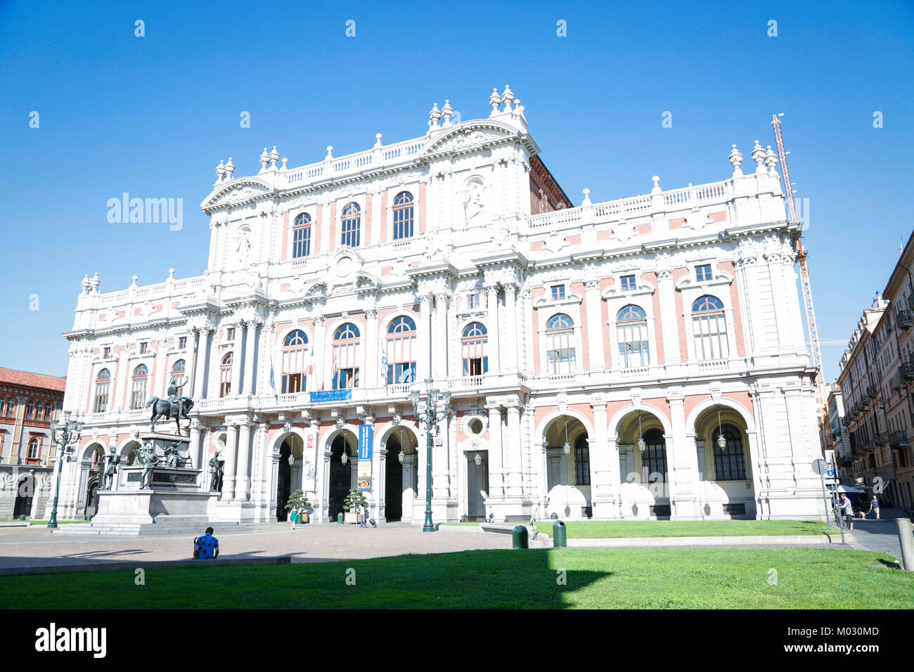 Turin, Italy: Biblioteca Nazionale and Museum of Risorgimento italiano in the historical square of Turin city center, in a sunny day Stock Photo