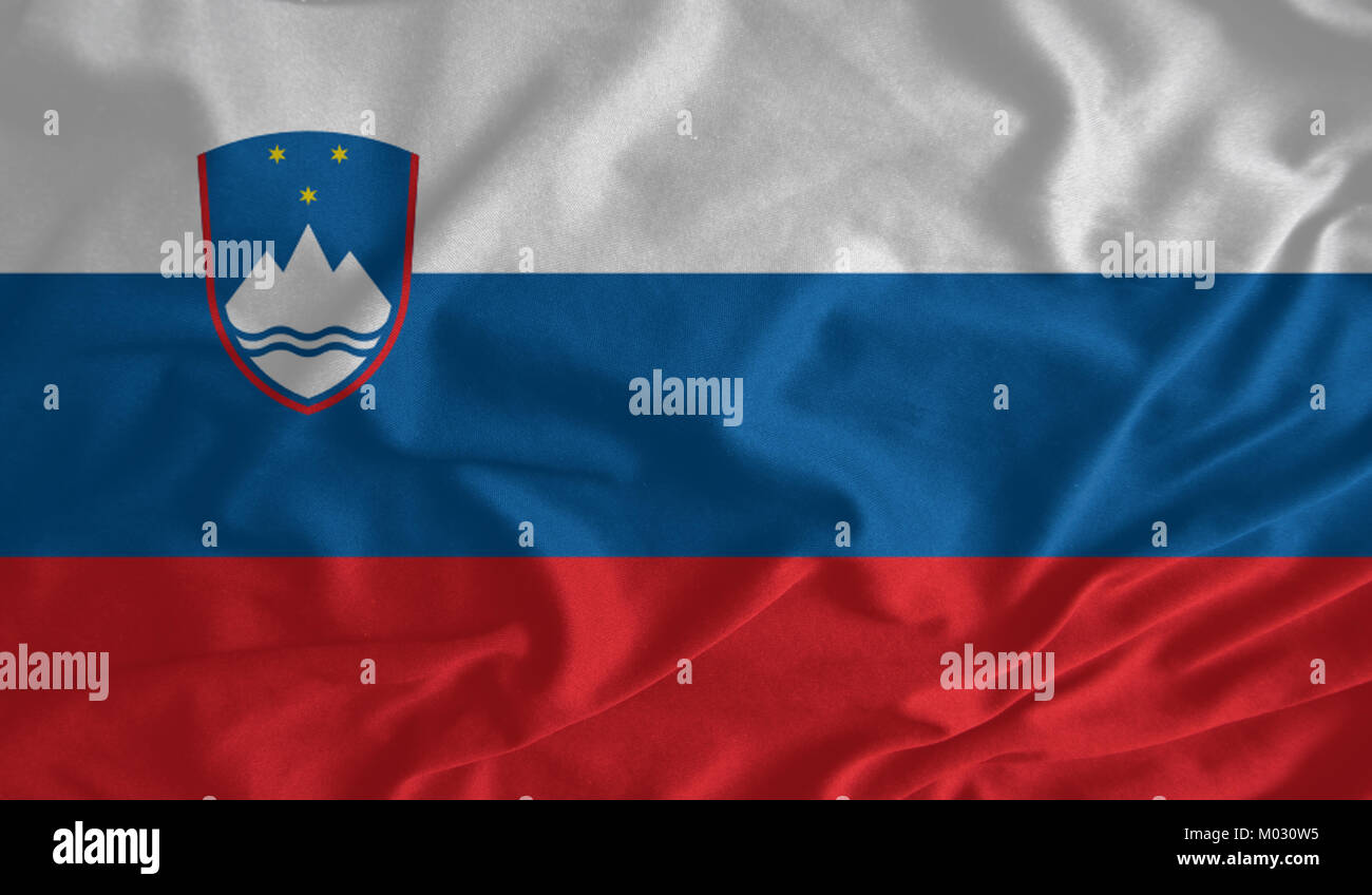 Slovenia flag on the fabric texture background,Vintage style Stock ...