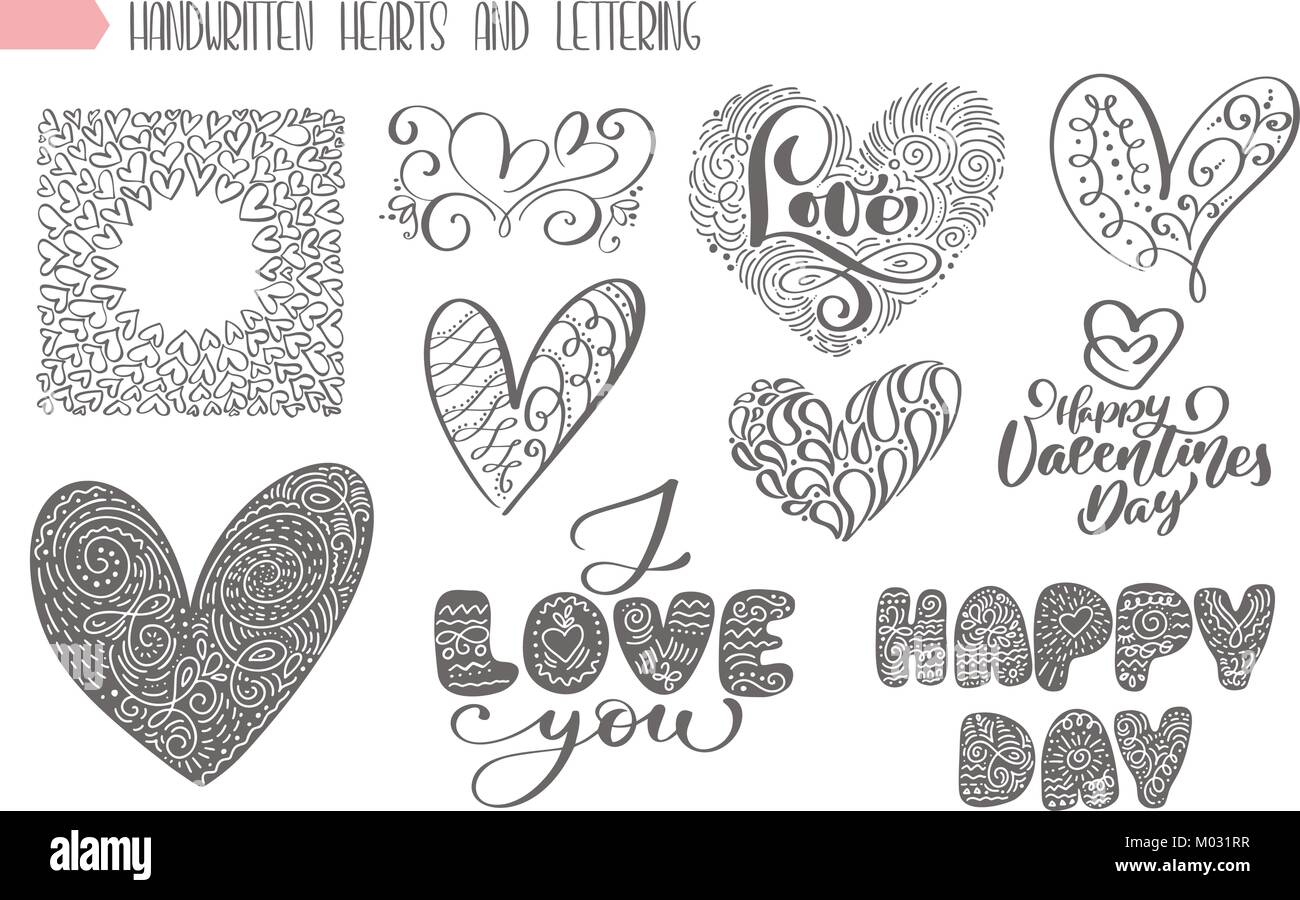 Khert Lettering Big set valentines day hand written lettering heart love to design ...
