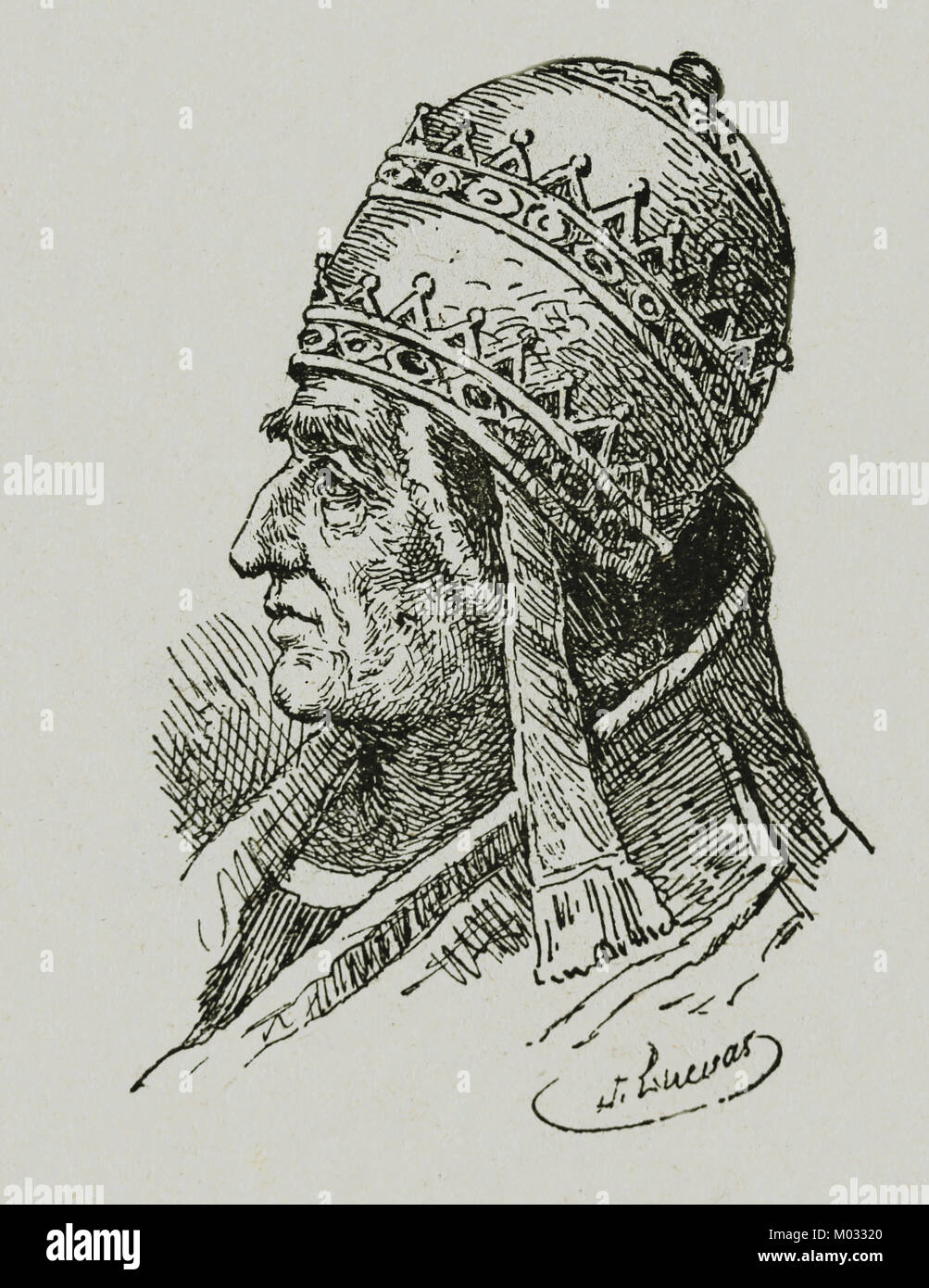Pope Gregory XIII (1502-1585). Engraving, Stock Photo