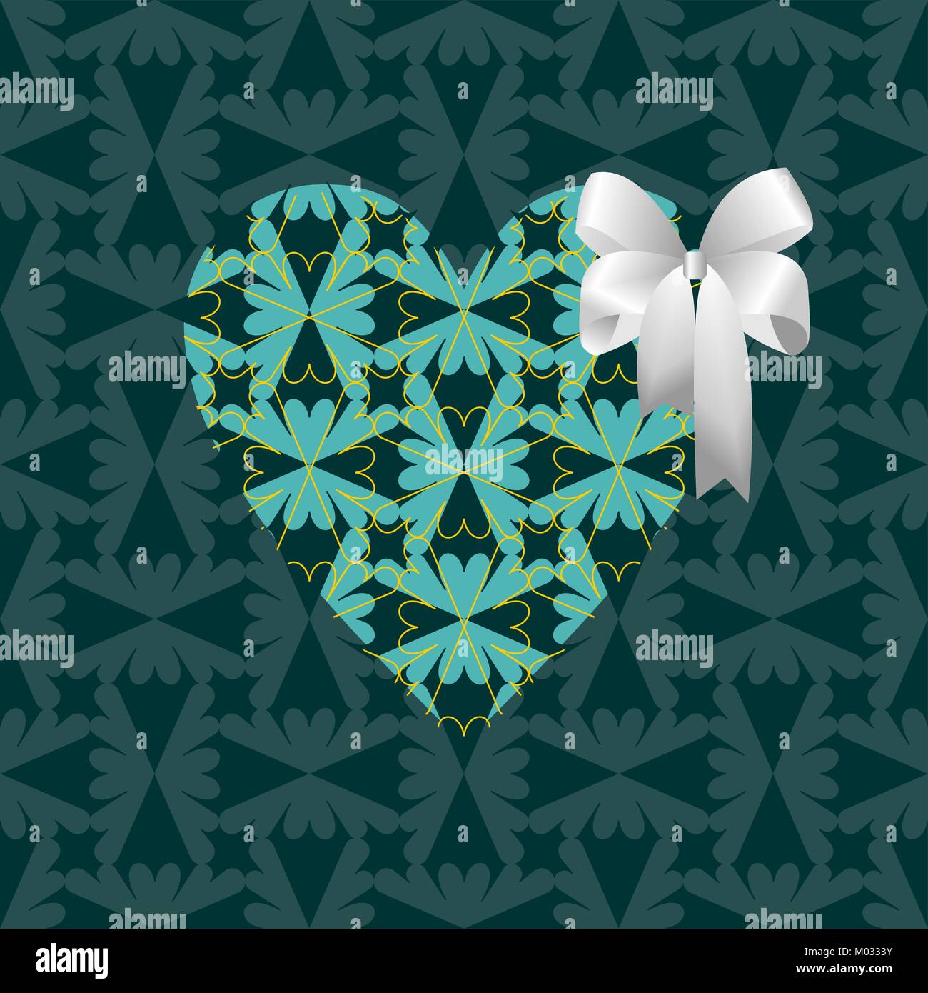 Green heart with a white bow on a green background Stock Vector