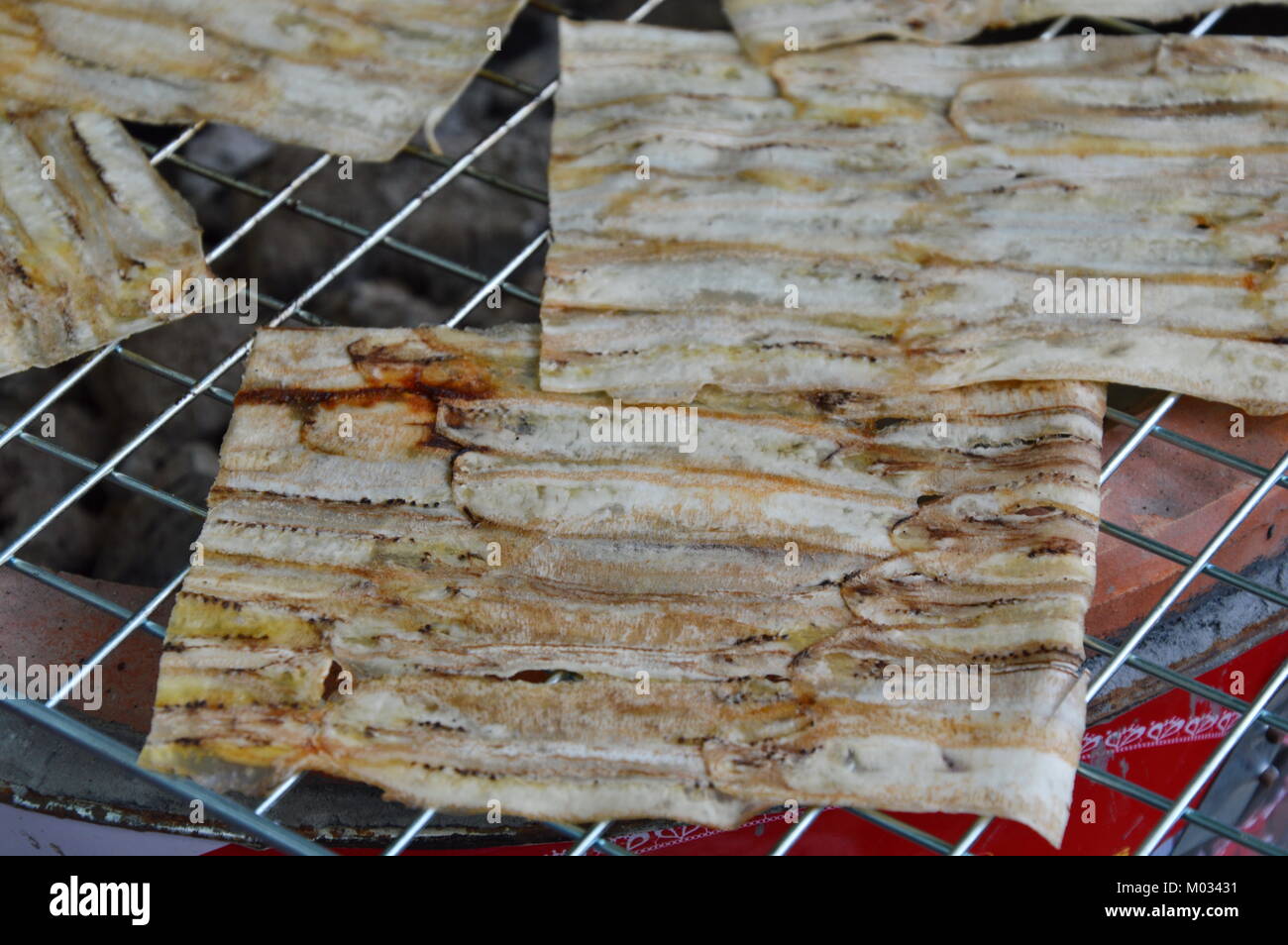 grilled banana on gridiron Cambodian food Stock Photo Alamy