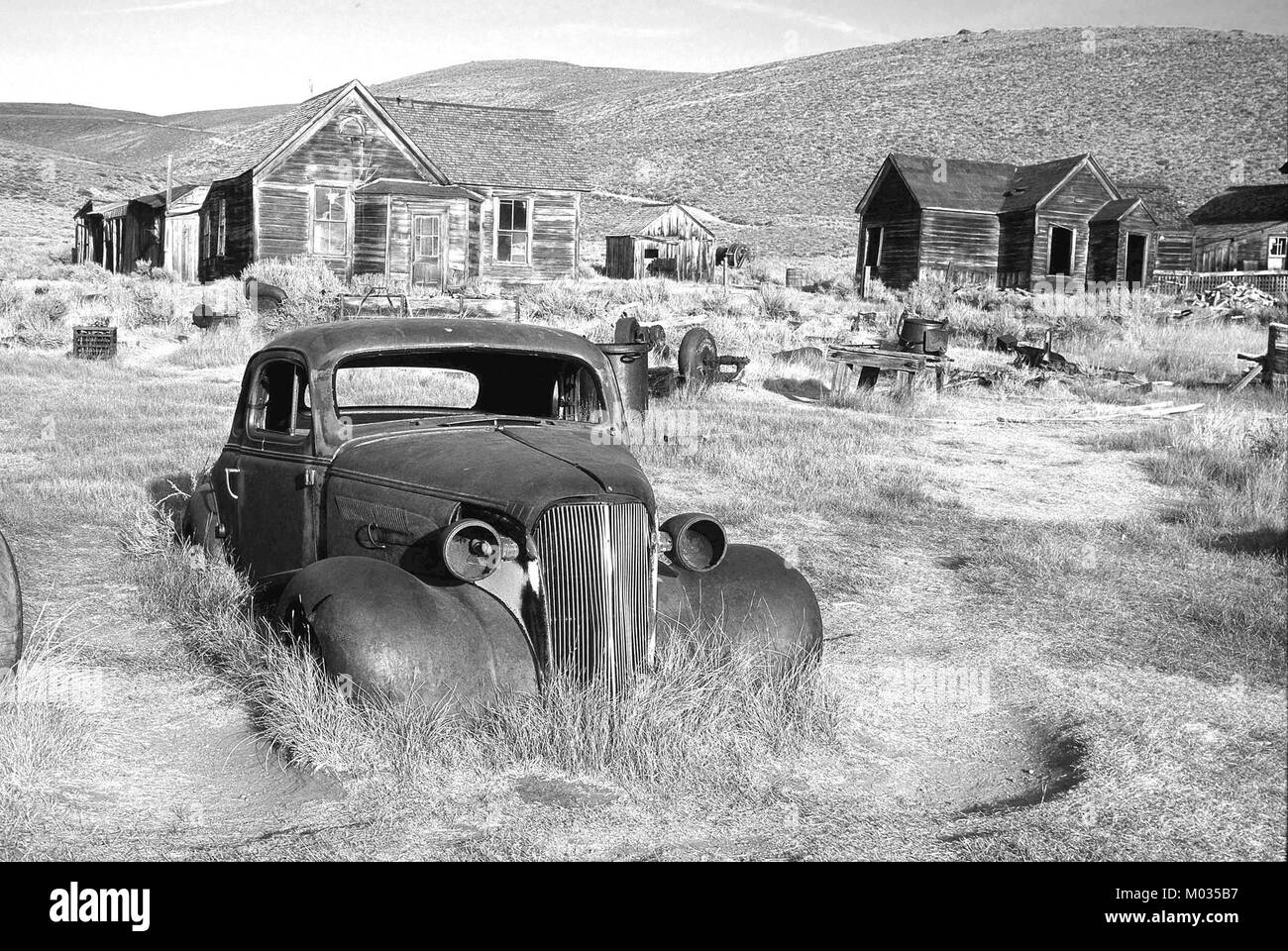 Bodie Ghost Town, located in California, is a preserved mining town that reflects the boom-and-bust history of the American West. Known for its well-preserved buildings and mining artifacts, Bodie stands as a testament to the region's history during the gold rush era. Stock Photo