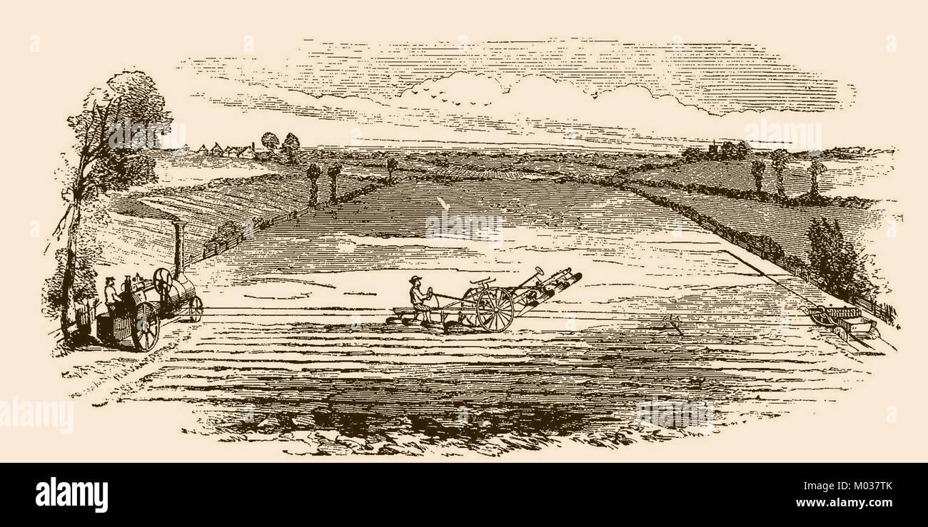 Agriculture in Britain in the 1800's - Howard's system of steam ploughing 1876 Stock Photo