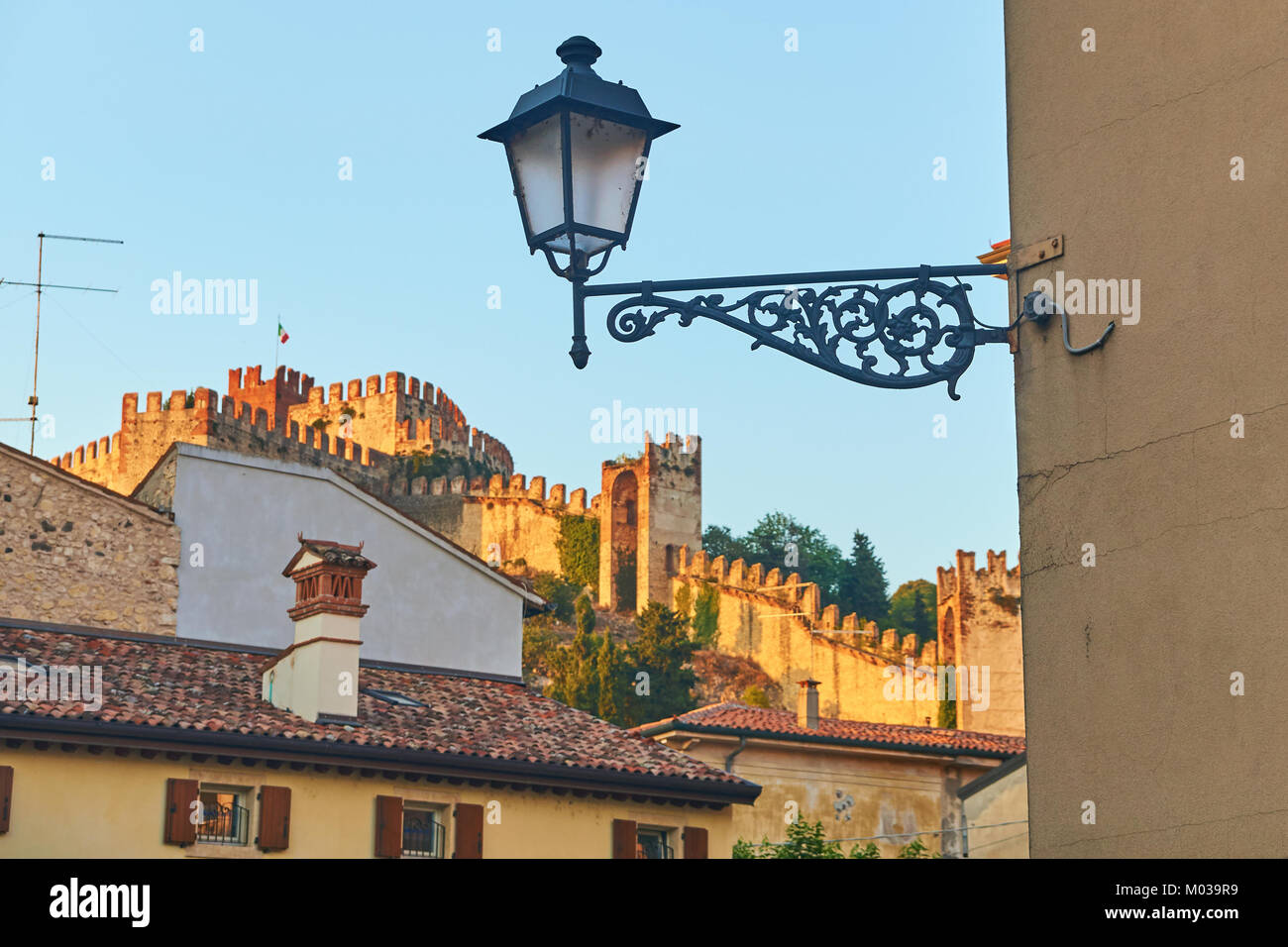 Picturesque roofs of beautiful medieval town of Soave Stock Photo