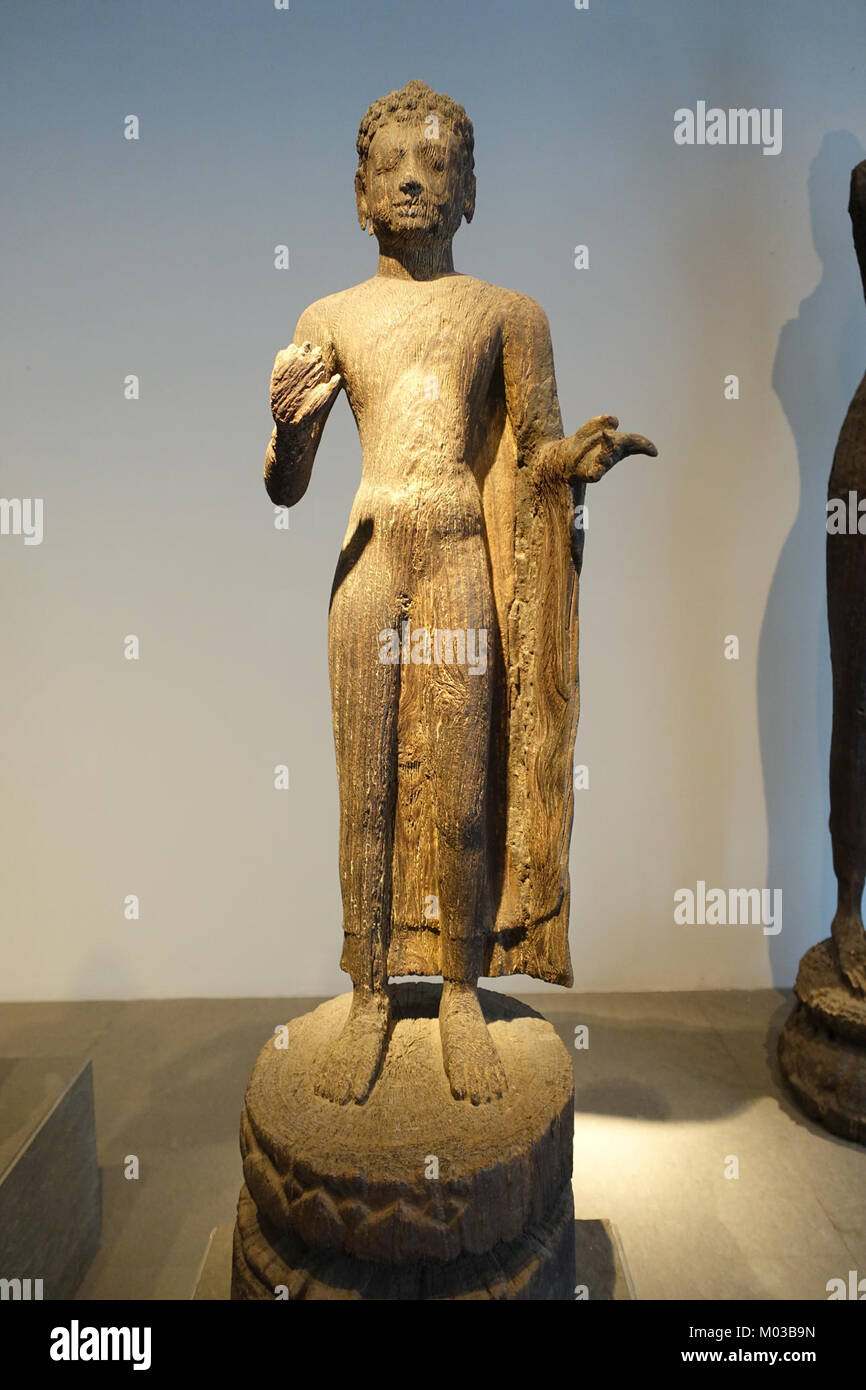 Buddha, Binh Hoa, Long An, 7th-8th century AD, bang lang wood - Museum of Vietnamese History - Ho Chi Minh City - DDSC06060 Stock Photo