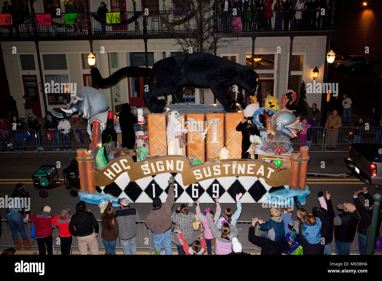 Hoc Signet Sustineat; Mardi Gras Float Stock Photo