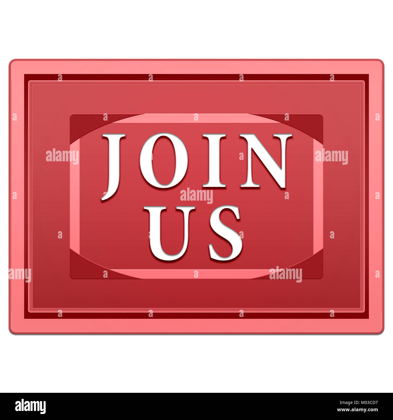 Big red button join us. Rectangular shape on a white background Stock ...