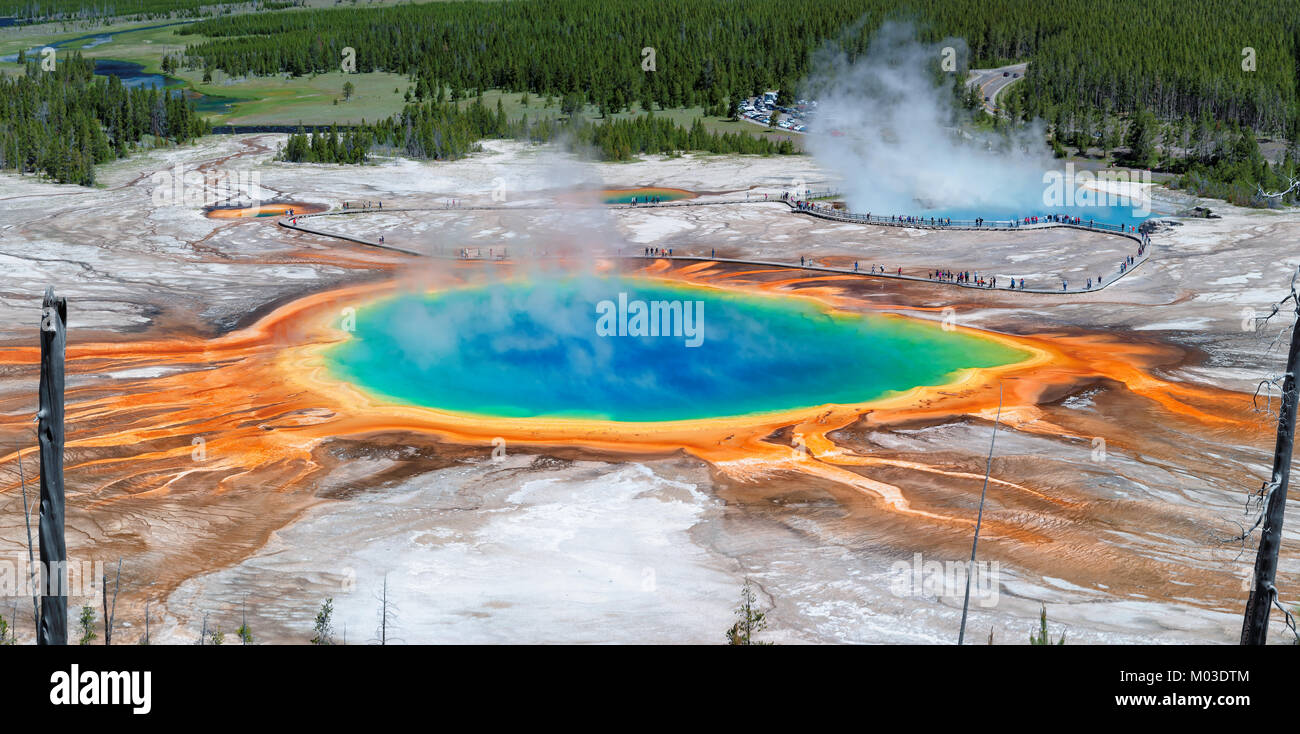 Panoramic View Of Grand Prismatic Spring In Yellowstone Stock Photo Alamy