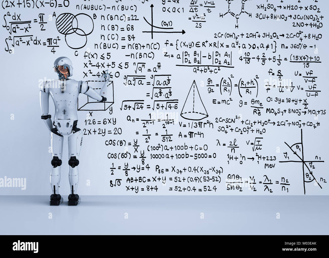 3d rendering robot learning or solving math formula Stock Photo - Alamy