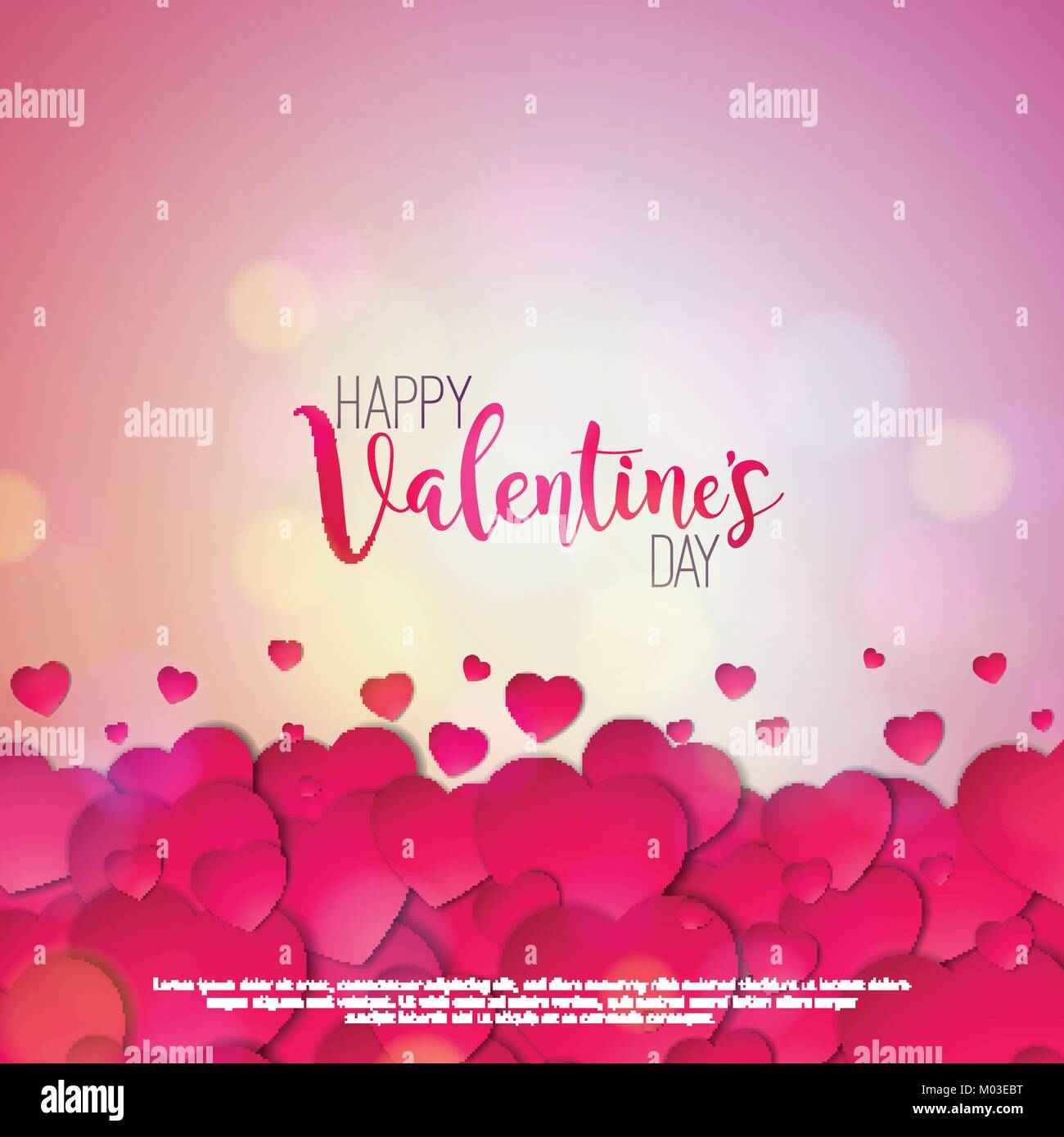 Happy Valentines Day Design with Red Heart on Shiny Pink Background ...