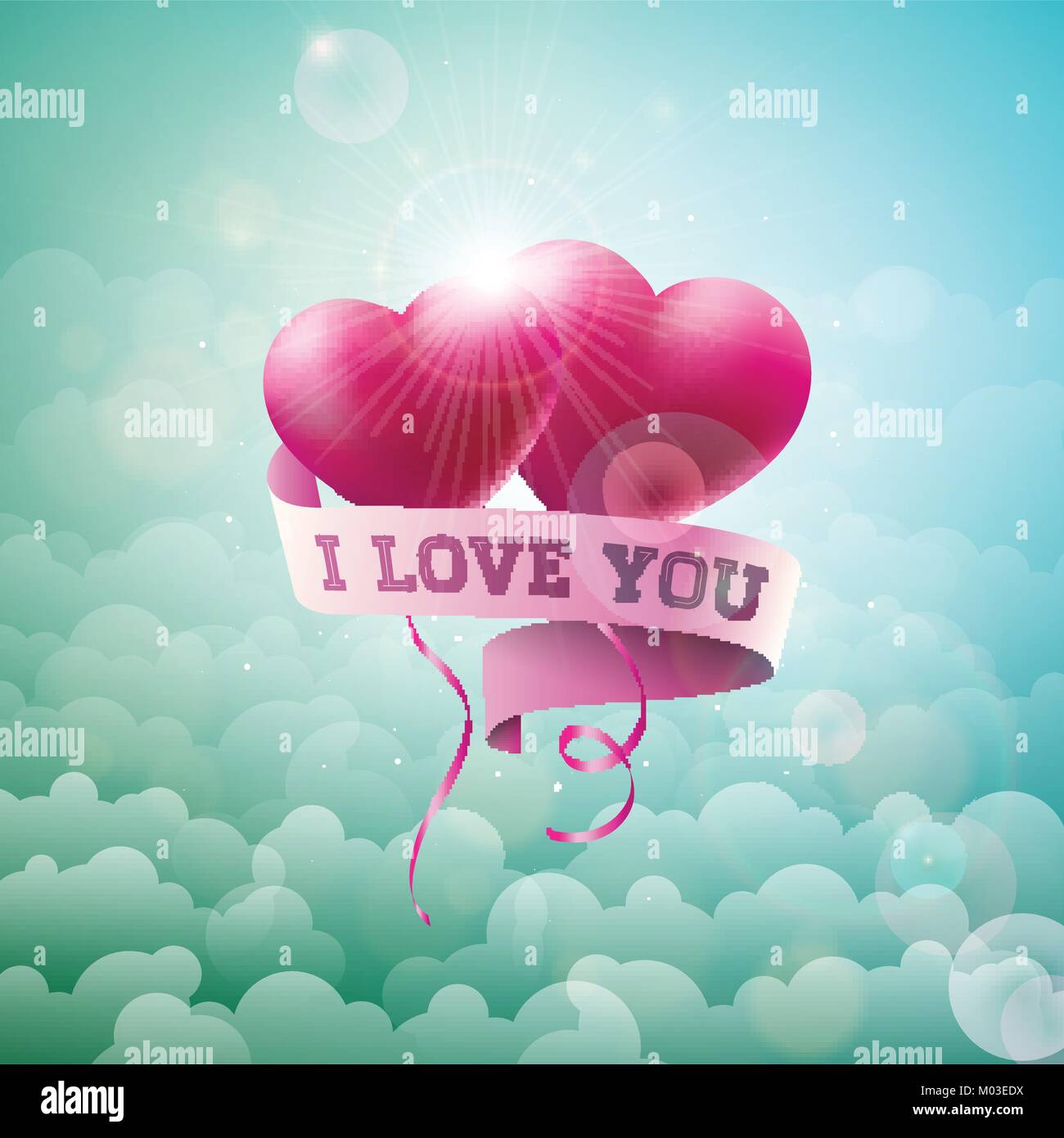 Happy Valentines Day Design with Red Balloon Heart and Typography ...