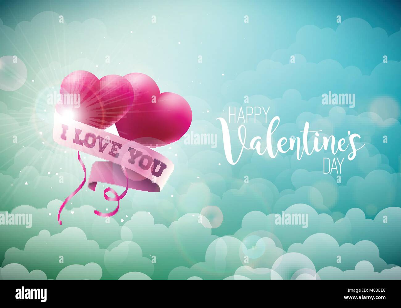 Happy Valentines Day Design with Red Balloon Heart and Typography ...