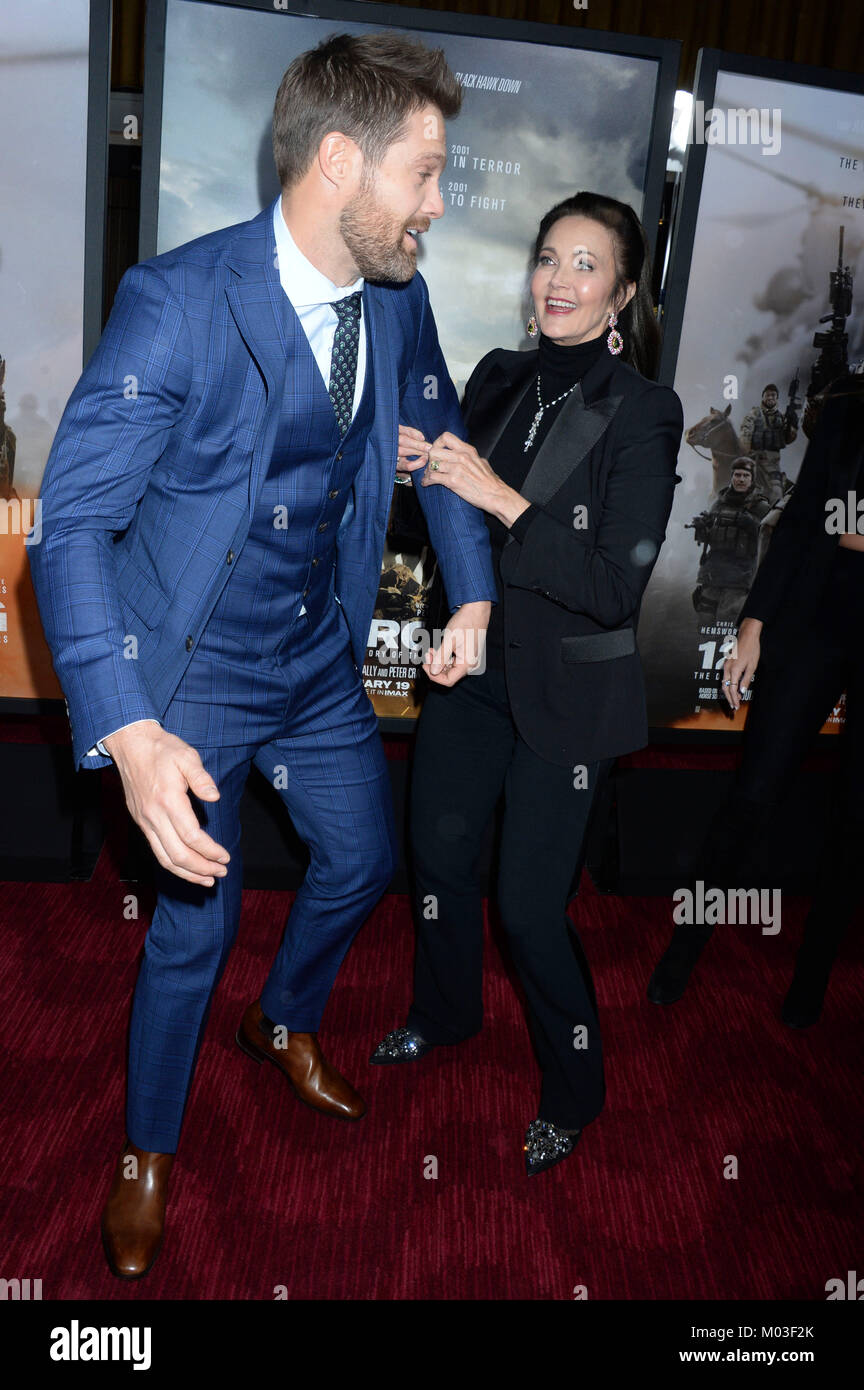 Geoff Stults and Lynda Carter attend the '12 Strong' World Premiere at