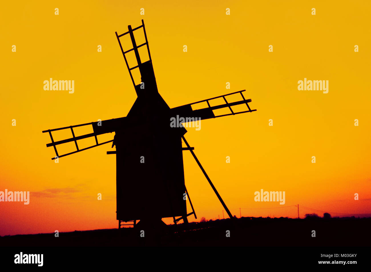 Windmill ar sunset, Oland, Sweden | Windmuehle, Oeland, Schweden Stock Photo