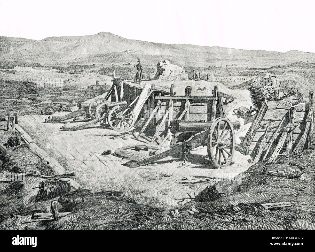 Captured Roman battery on the Aurelian wall, Rome, Italy, 1849 Stock Photo