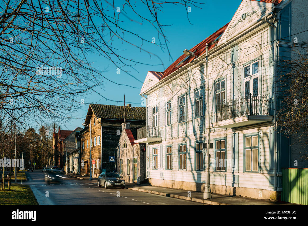Parnu, Estonia. View Of Old Wooden Twostorey Houses On Louna Street In