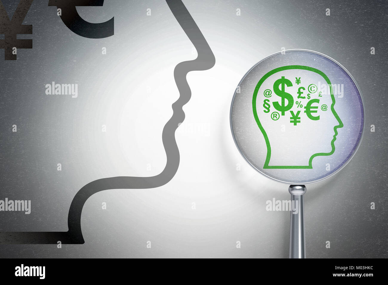 Marketing concept: Head With Finance Symbol with optical glass on ...