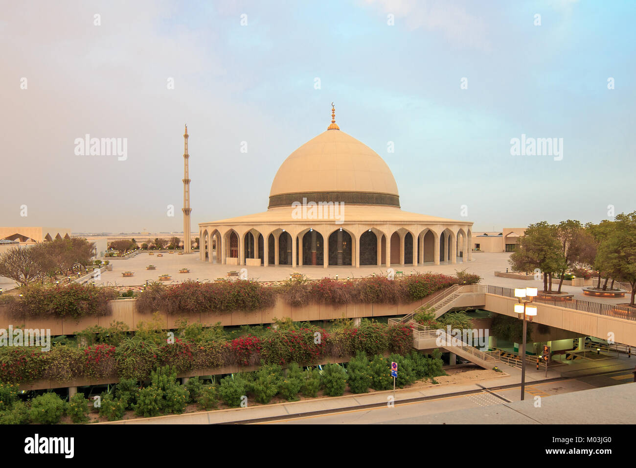 King Fahd Mosque at Dammam Airport during a sandstorm Stock Photo
