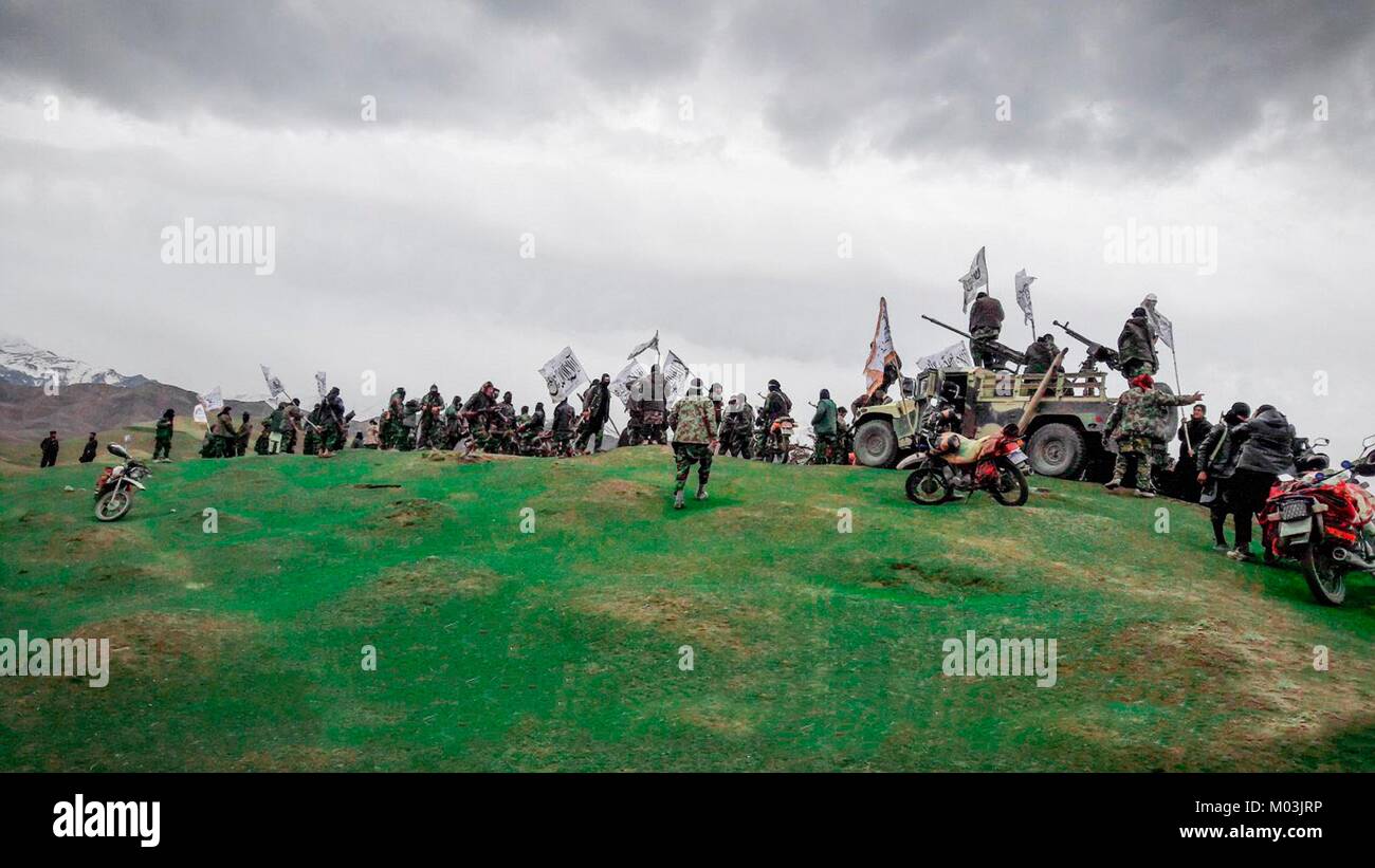 Still image taken from a propaganda video released January 14 2018 showing Taliban fighters in a training camp in Faryab Province, Afghanistan. Stock Photo