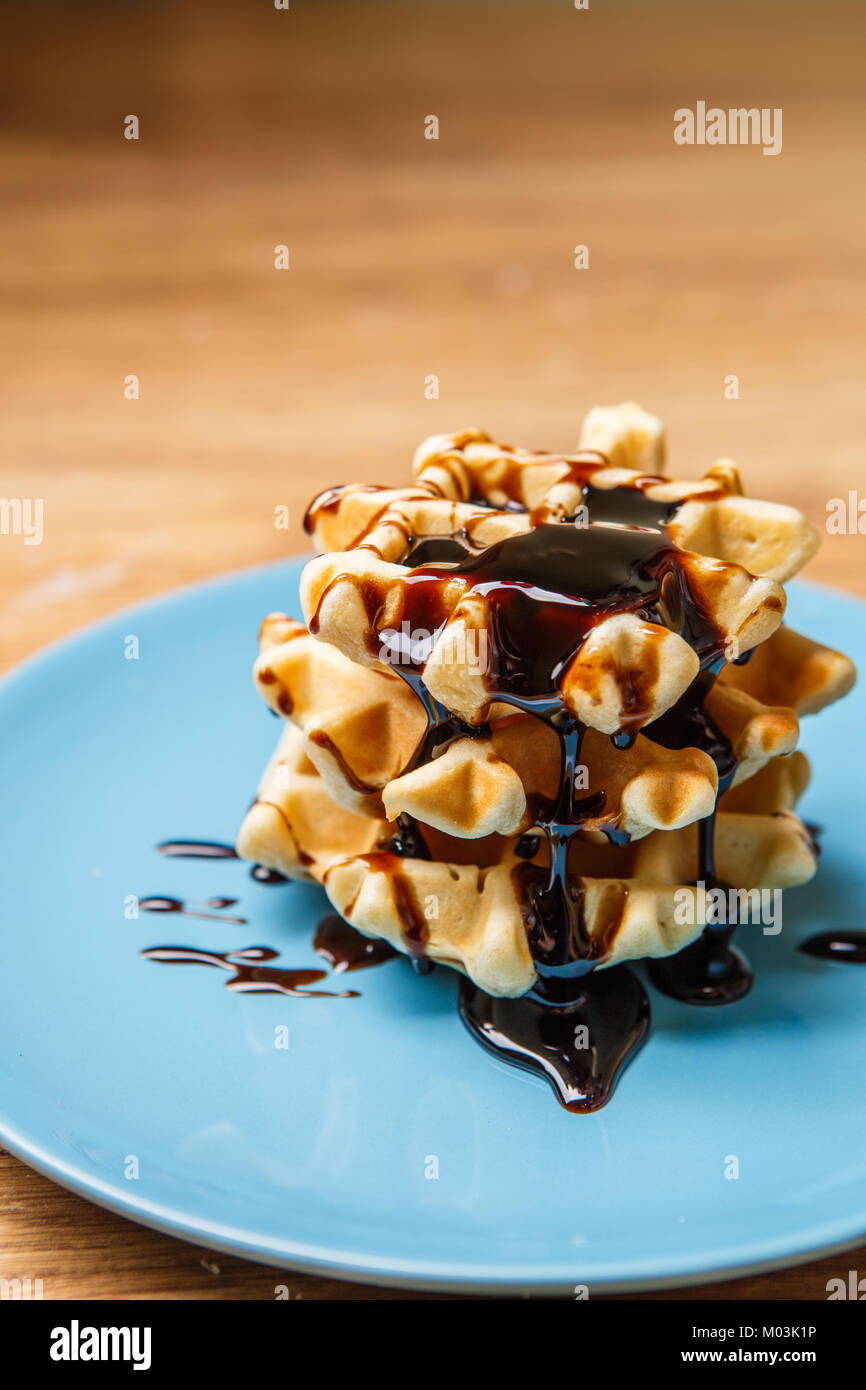 Homemade waffles with chocolate Stock Photo - Alamy