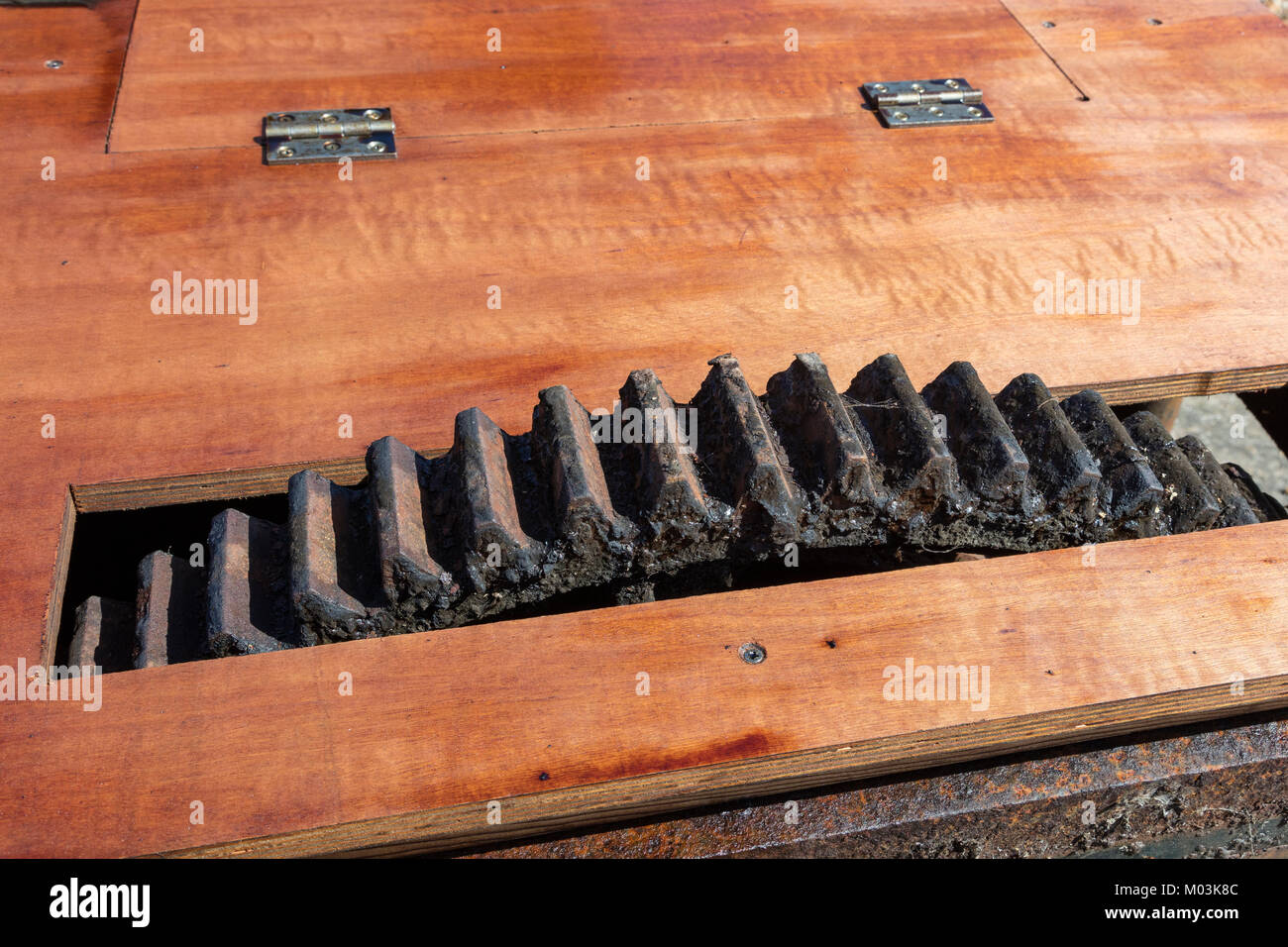 A boat winch on the beach at Deal in Kent used for hauling fishing
