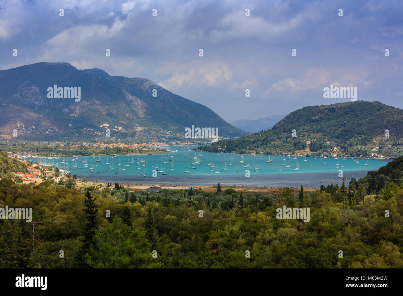 panoramic view of Vlichos bay and Nidri town Lefkada, Greece Stock Photo