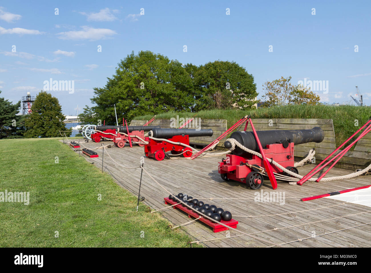 French 36 Pounder Naval Guns, Fort McHenry, Baltimore, Maryland, United States. Stock Photo