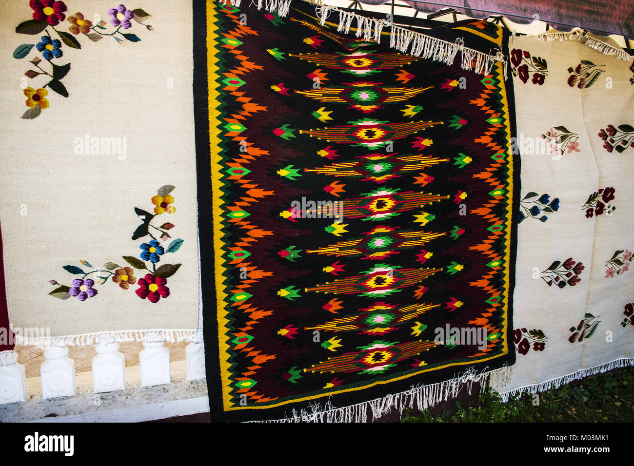 Romanian wool carpets from Bucovina region Stock Photo