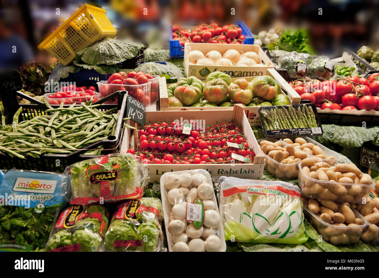 Traditional market of vegetables in Barcelona, Spain,La boqueria Stock