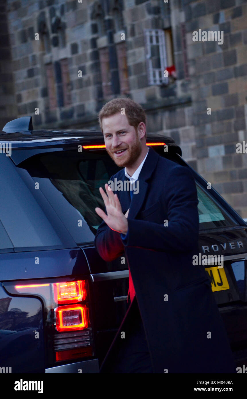 Cardiff, UK. 18th Jan, 2018. Cardiff Castle, Cardiff. 18/01/10. His Royal Highness Prince Henry of Wales leaving Cardiff Castle. Photograph Credit: Bethany Shorey/Alamy Live News Stock Photo