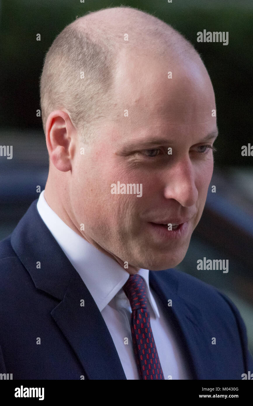 London, UK. 18th Jan, 2018. The Duke of Cambridge arrives at Evelina London Children's Hospital to meet veterans who are now working at the hospital as part of 'Step into Health', a programme supported by the Royal Foundation to help ex-servicemen and women, their spouses and dependants find employment in the NHS. Credit: Guy Corbishley/Alamy Live News Stock Photo
