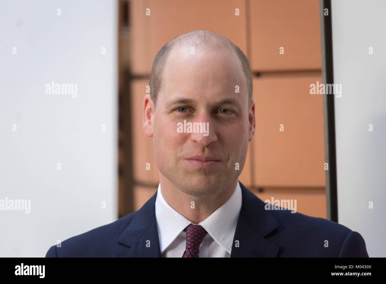 London, UK. 18th Jan, 2018. The Duke of Cambridge arrives at Evelina London Children's Hospital to meet veterans who are now working at the hospital as part of 'Step into Health', a programme supported by the Royal Foundation to help ex-servicemen and women, their spouses and dependants find employment in the NHS. Credit: Guy Corbishley/Alamy Live News Stock Photo