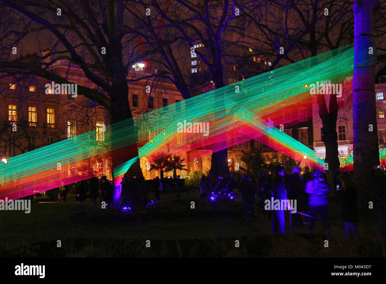 London, UK. 18th Jan, 2018. Spectral by Katarzyna Malejka and Joachim Slugocki in St. James Square as part of the Lumiere London Light Festival in London Credit: Paul Brown/Alamy Live News Stock Photo