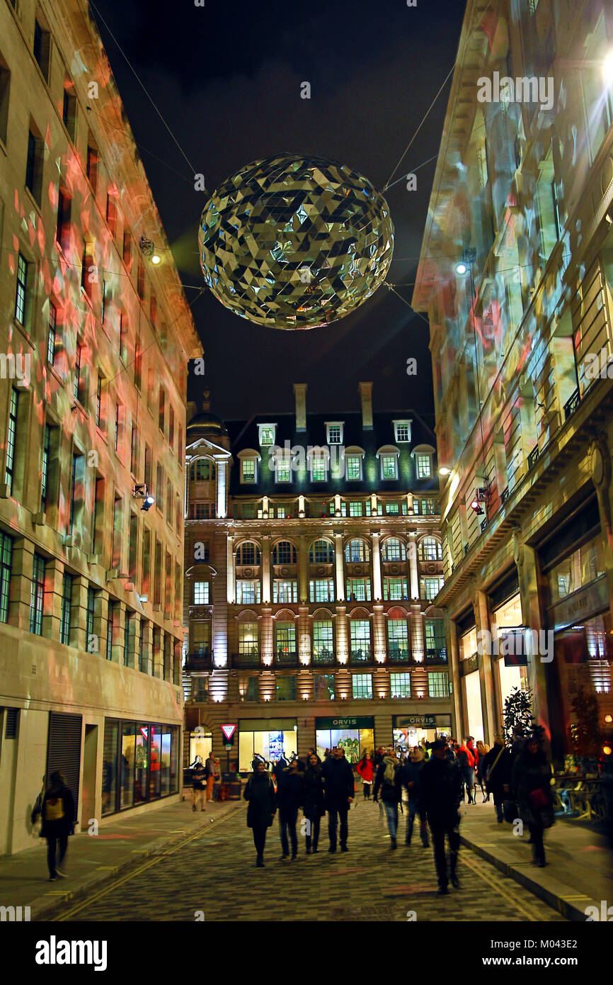 London, UK. 18th Jan, 2018. Reflektor by Studio Roso in St. James Market as part of the Lumiere London Light Festival in London Credit: Paul Brown/Alamy Live News Stock Photo