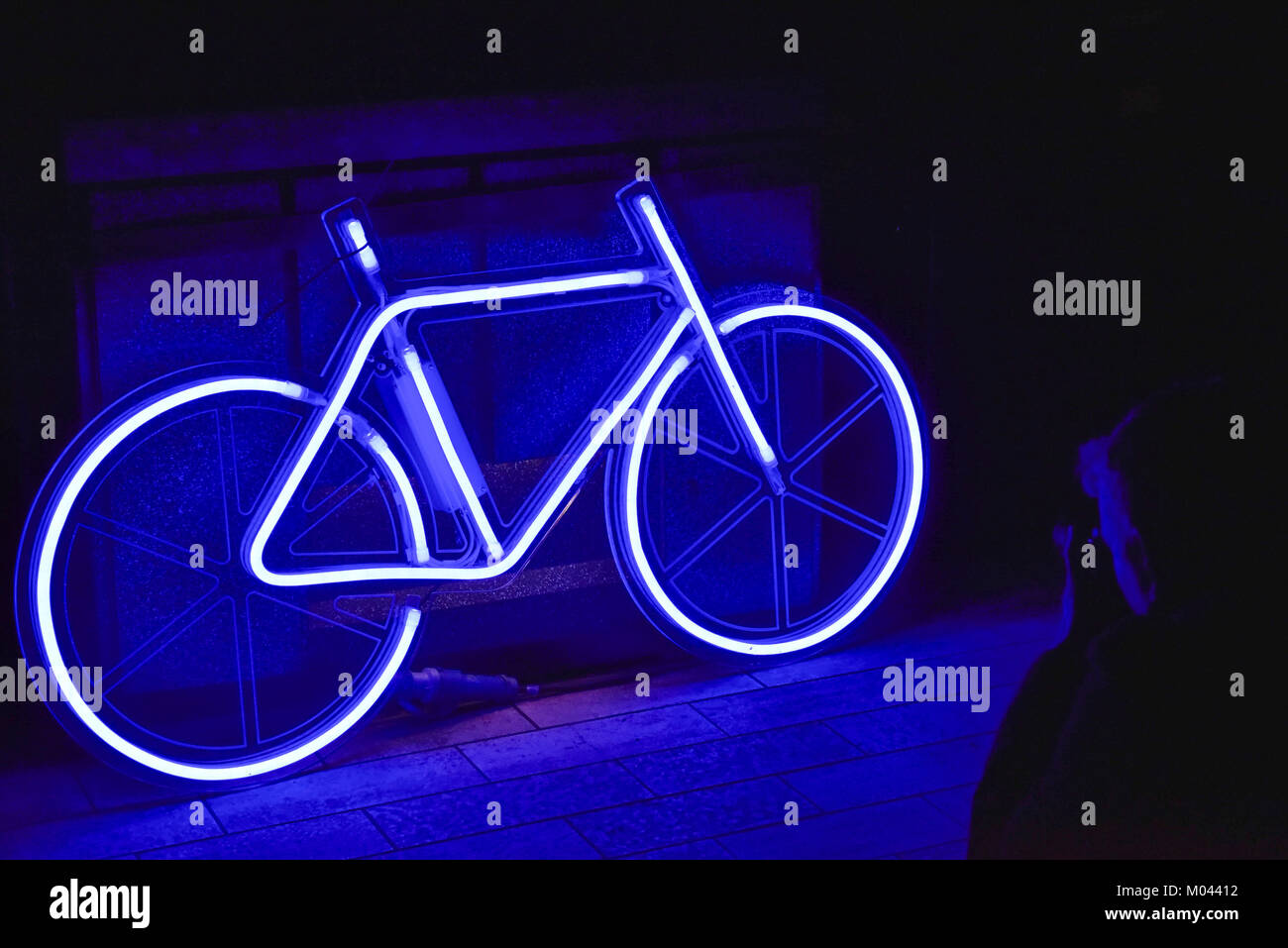 London, UK. 18th Jan, 2018. One of three 'Neon Bikes' by Robyn Wright in Brown Hart Gardens. Opening night of Lumiere London, the capital's largest arts festival commissioned by The Mayor of London and produced by Artichoke. Light installations by leading artists have been set up, both north and south of the river for the public to view 18-21 January. Credit: Stephen Chung/Alamy Live News Stock Photo