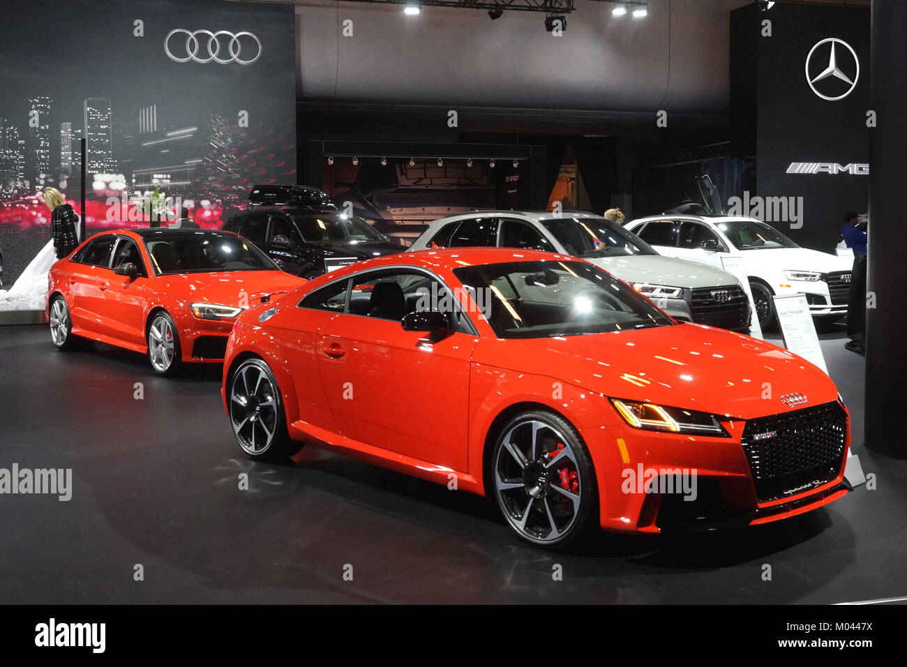 Montreal, Canada. 18th Jan, 2018. The Audi automaker kiosque at the Montreal Auto show.Credit:Mario Beauregrad/Alamy Live News Stock Photo