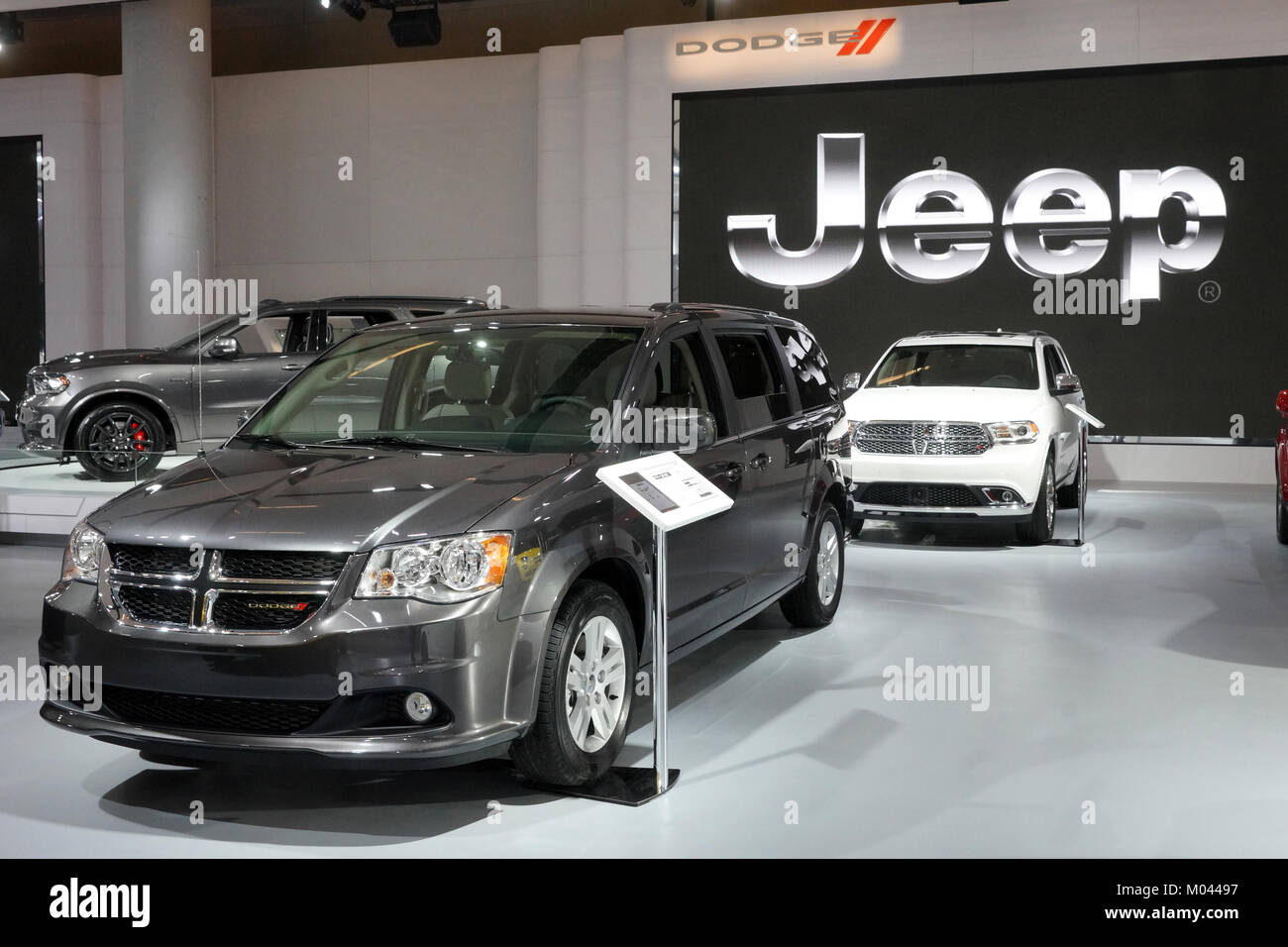 Montreal, Canada. 18th Jan, 2018. Dodge Mini-vans and SUV's at the Jeep/Dodge display at the Montreal Auto show.Credit:Mario Beauregrad/Alamy Live News Stock Photo