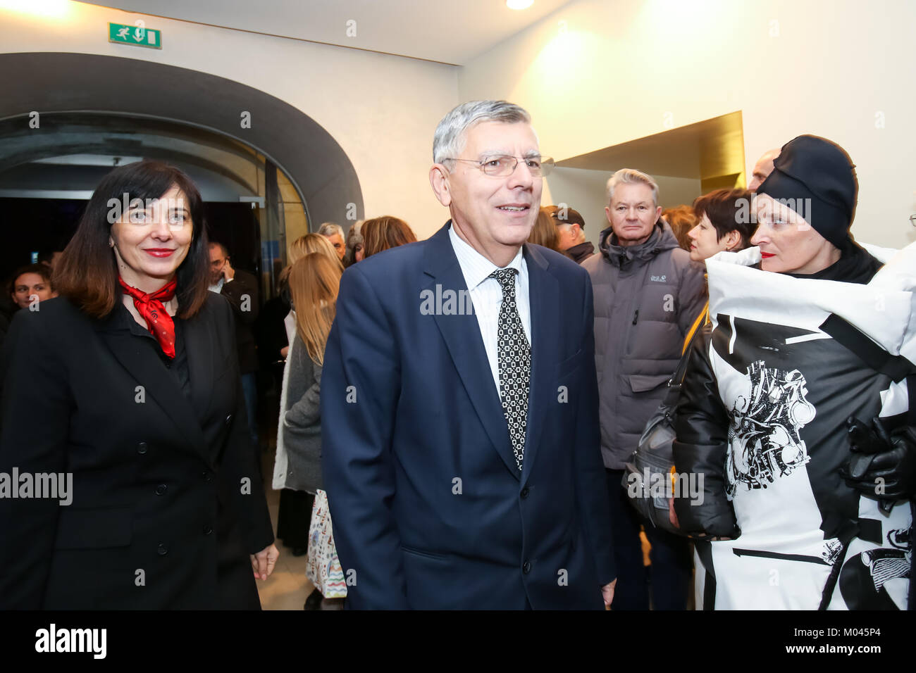 Zagreb, Croatia. 18th Jan, 2018. Vice-president of the Croatian Parliament Zeljko Reiner attends the Cycle Vlaho Bukovac - Paris period 1877-1893 exhibition opening in the Klovicevi Dvori Gallery. This exhibition marked the beginning of the European Year of Cultural Heritage 2018 in the Republic of Croatia. Credit: Goran Jakuš/Alamy Live News Stock Photo